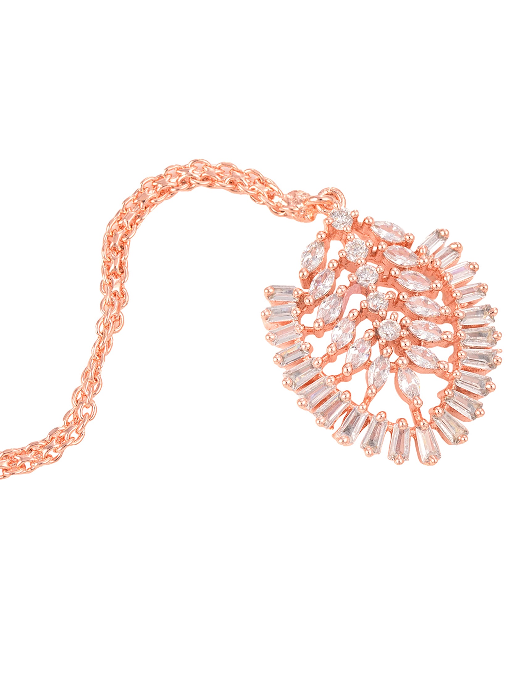 Rose Gold plated Green AD studded Leaf DesignMangtika & Earring set