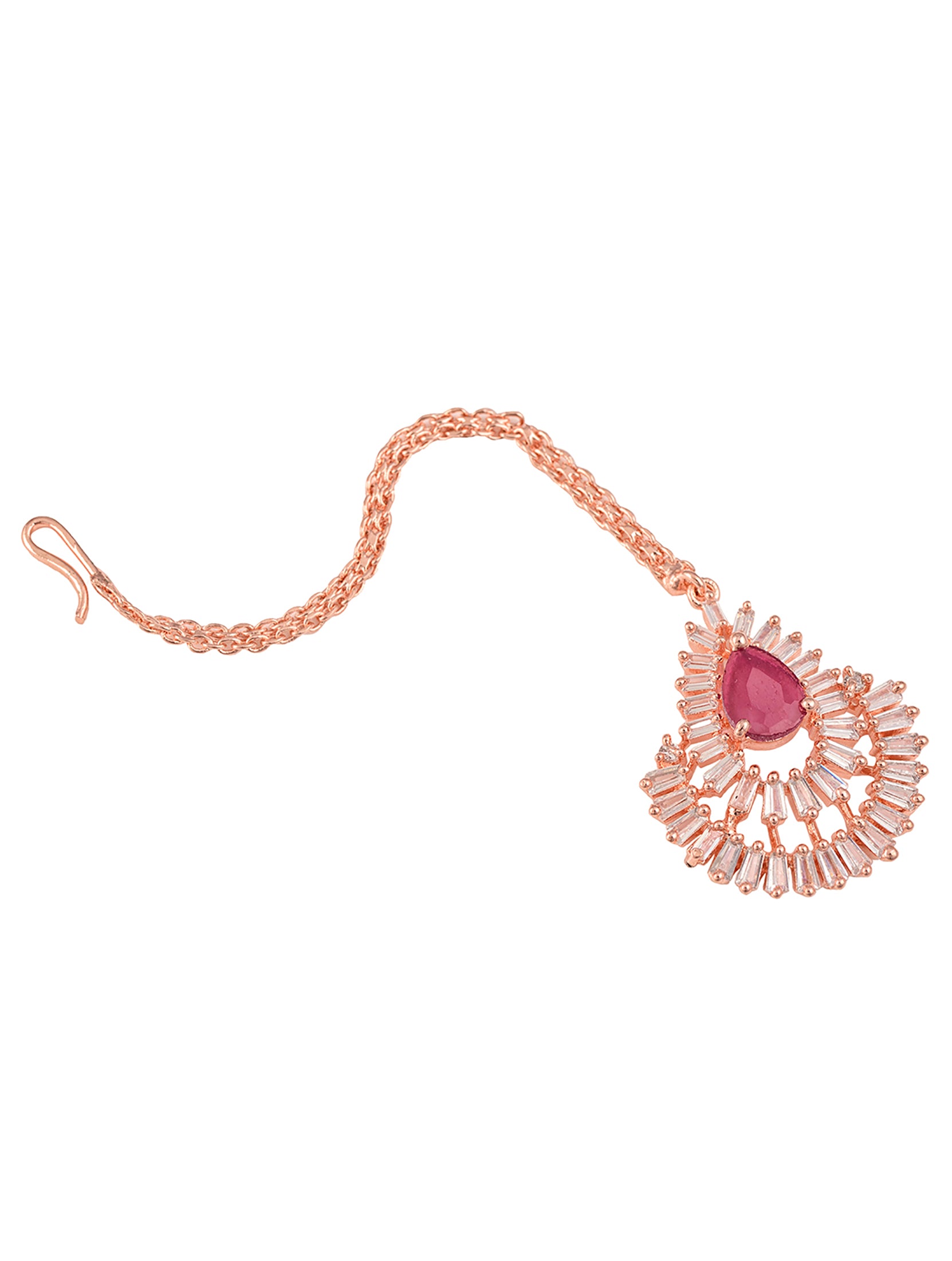 Rose Gold plated Red AD studded Leaf Design Mangtika & Earring set