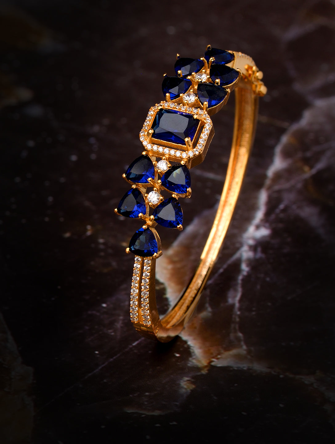 Gold plated Blue AD studded handcrafted stylish Bracelet for Women & Girls