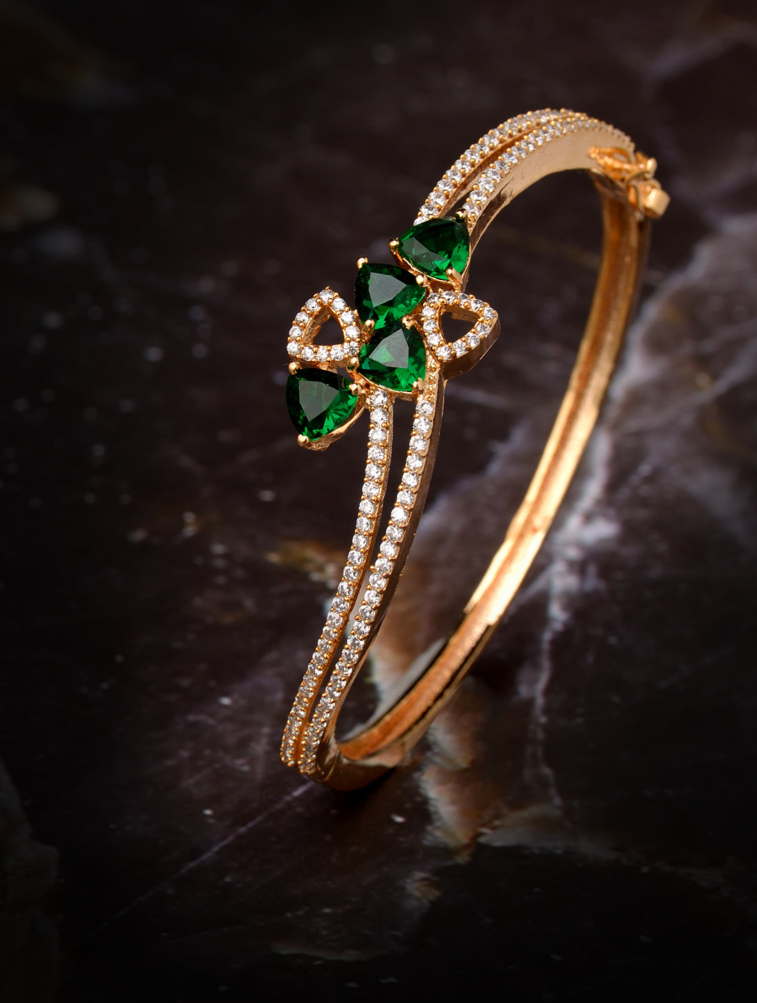 Gold plated Green AD studded handcrafted stylish Bracelet for Women & Girls