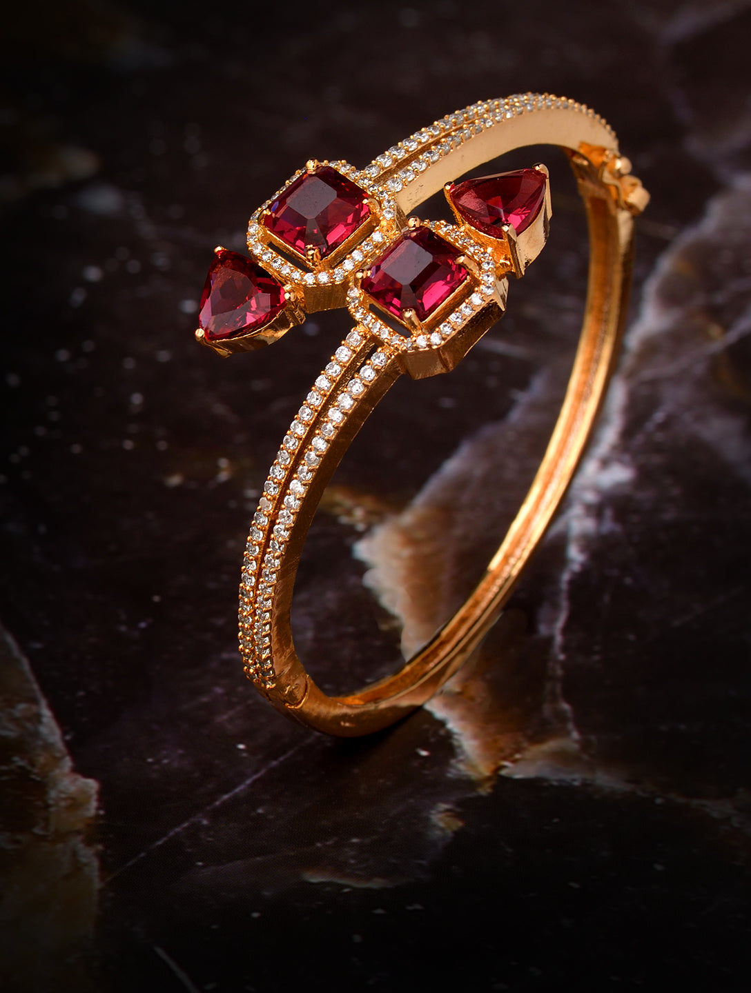 Gold plated Red AD studded handcrafted stylish Bracelet for Women & Girls