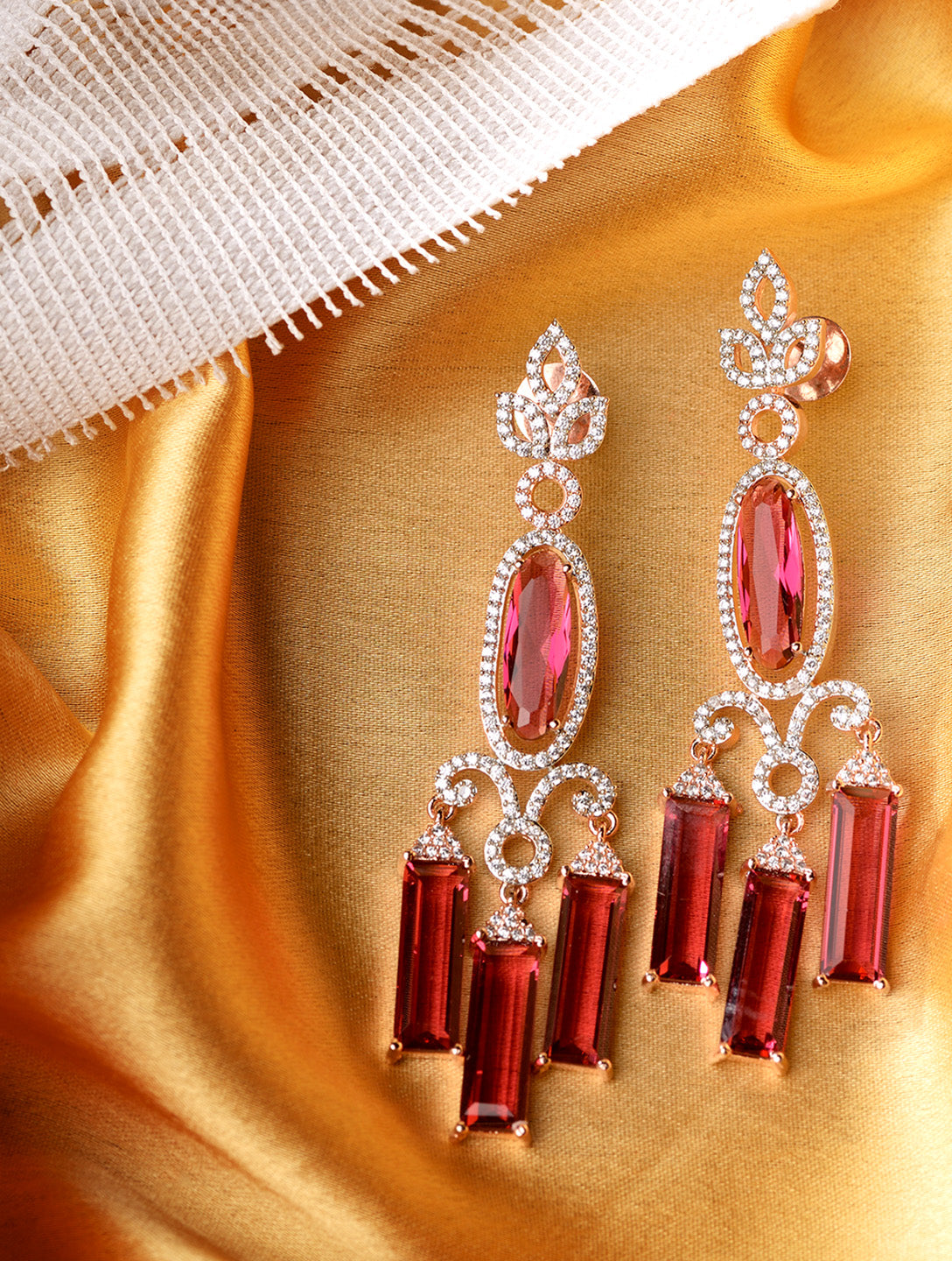 Rose Gold plated Ruby AD studded Drop Earrings