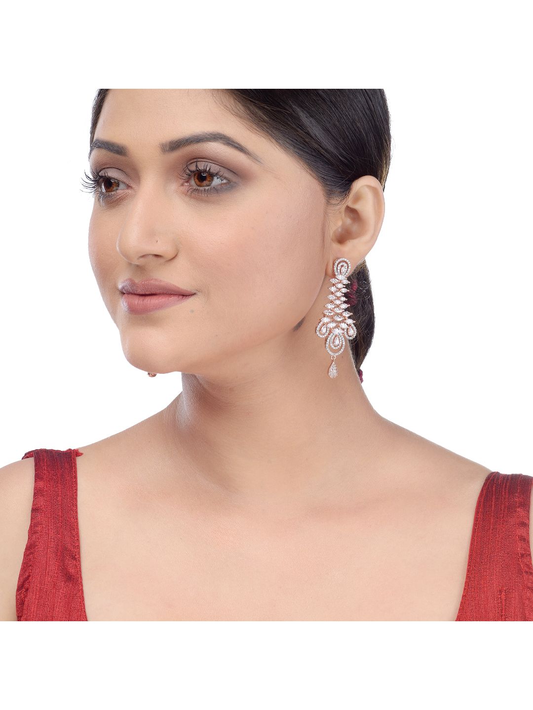 Stunning big diamond earrings for women, rose gold plated