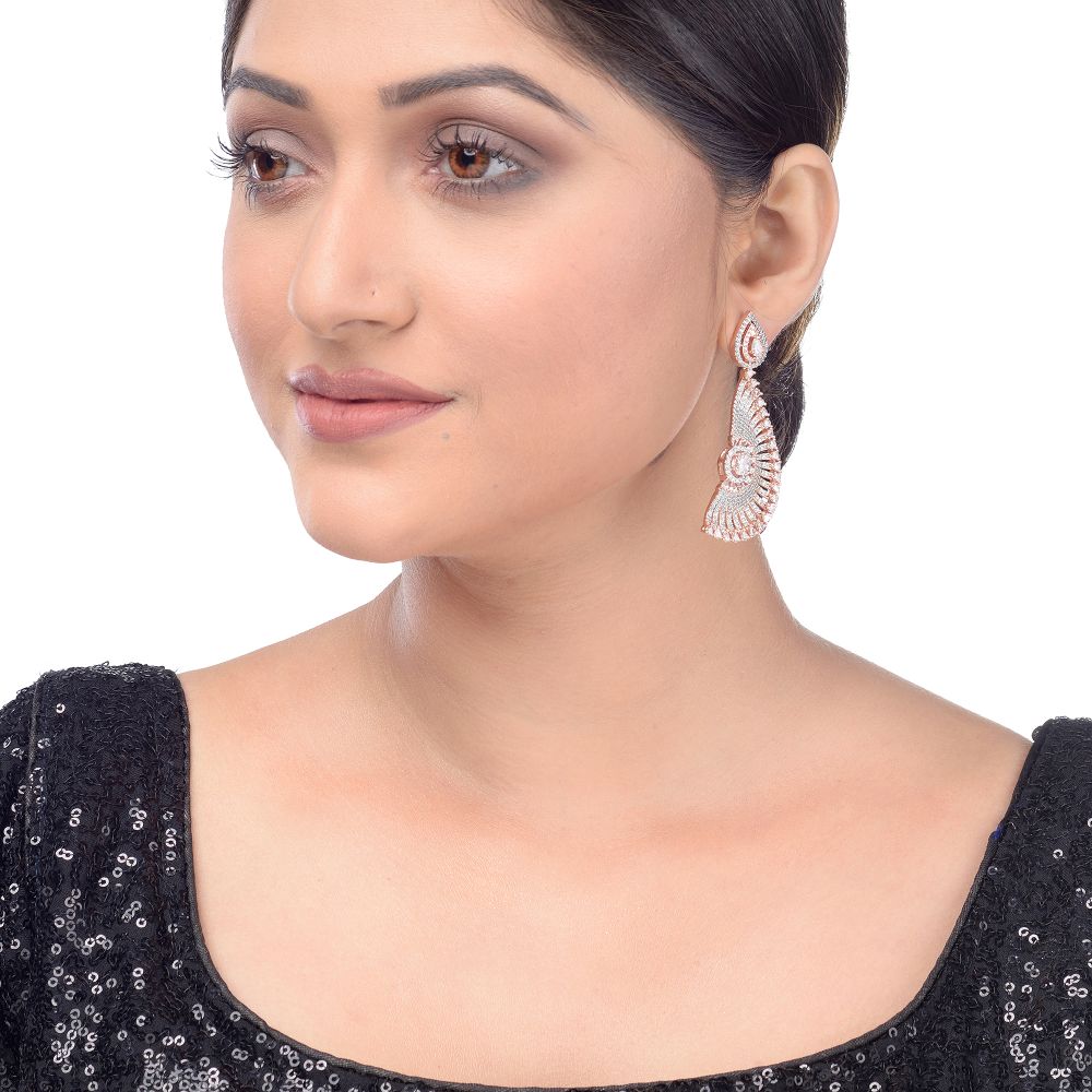 Semicircular diamond drop earrings, rose gold plated