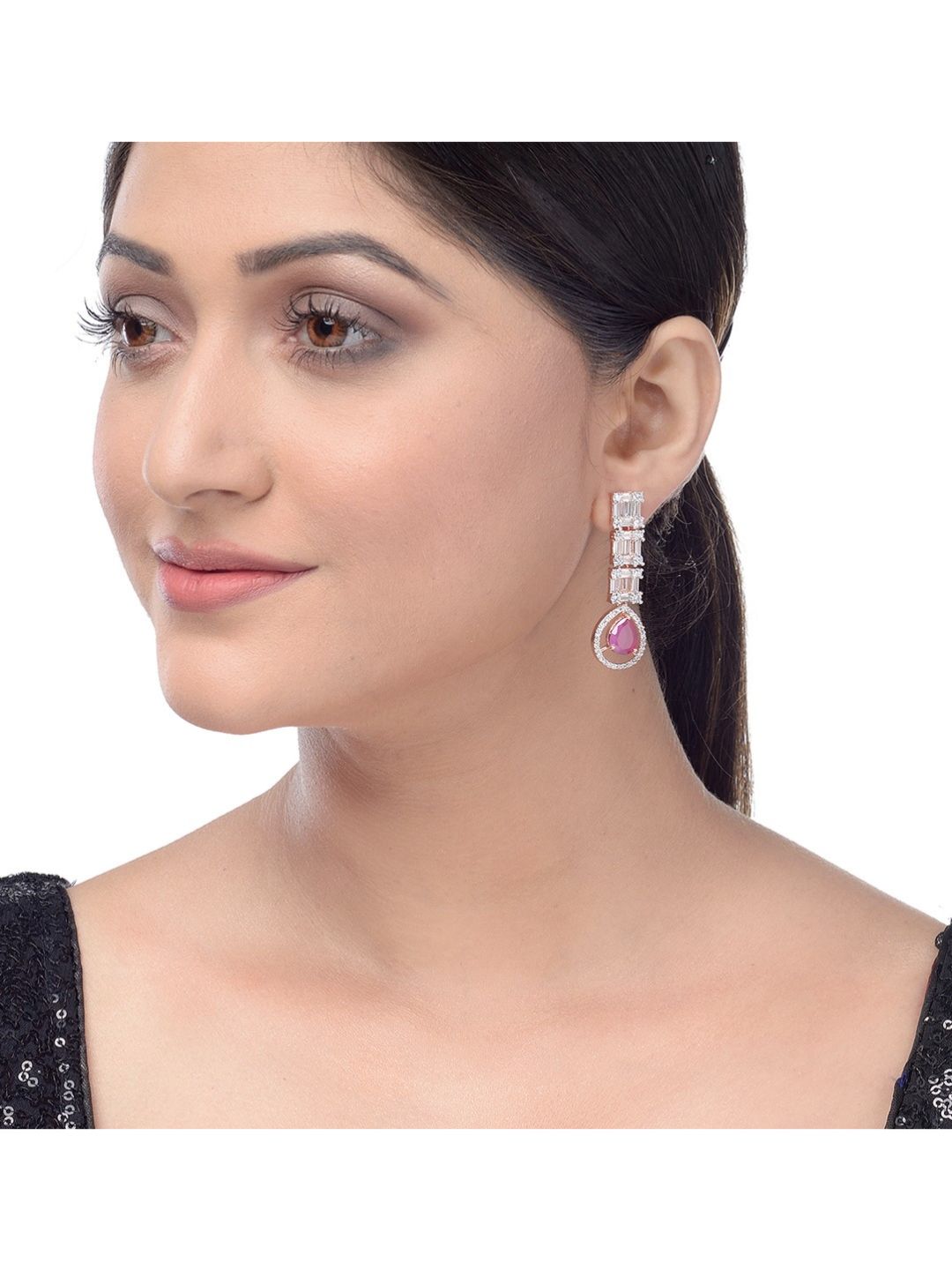 Pink drop earrings, AD studded and handcrafted