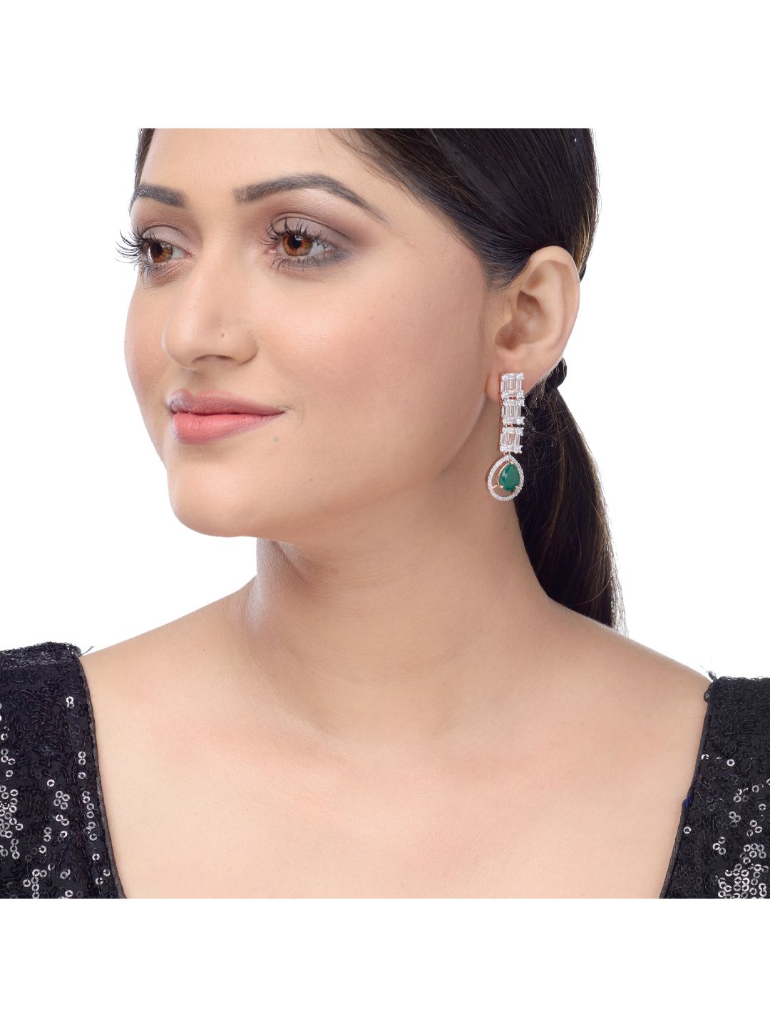 Emerald drop earrings, AD studded and handcrafted