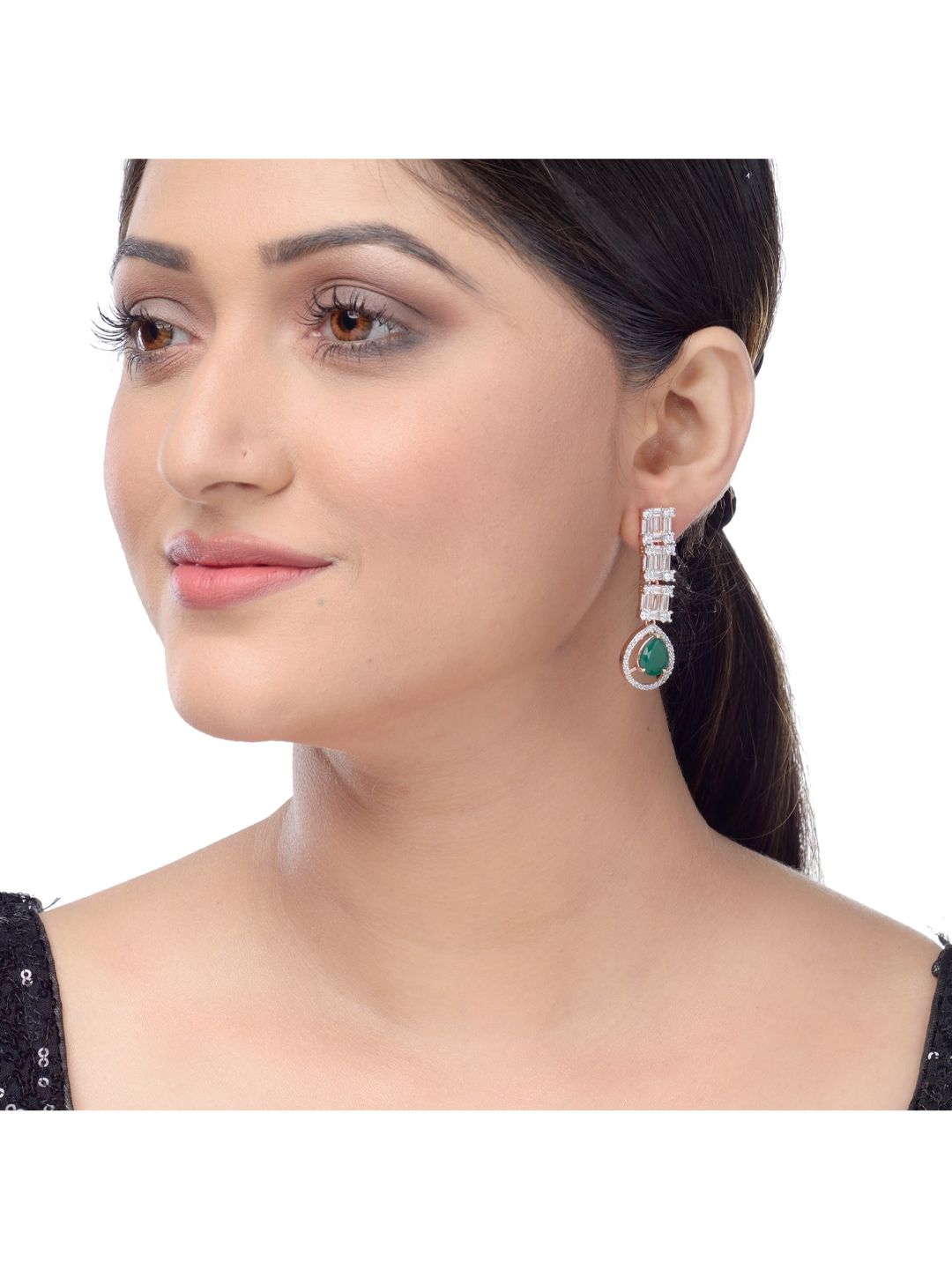 Emerald drop earrings, AD studded and handcrafted