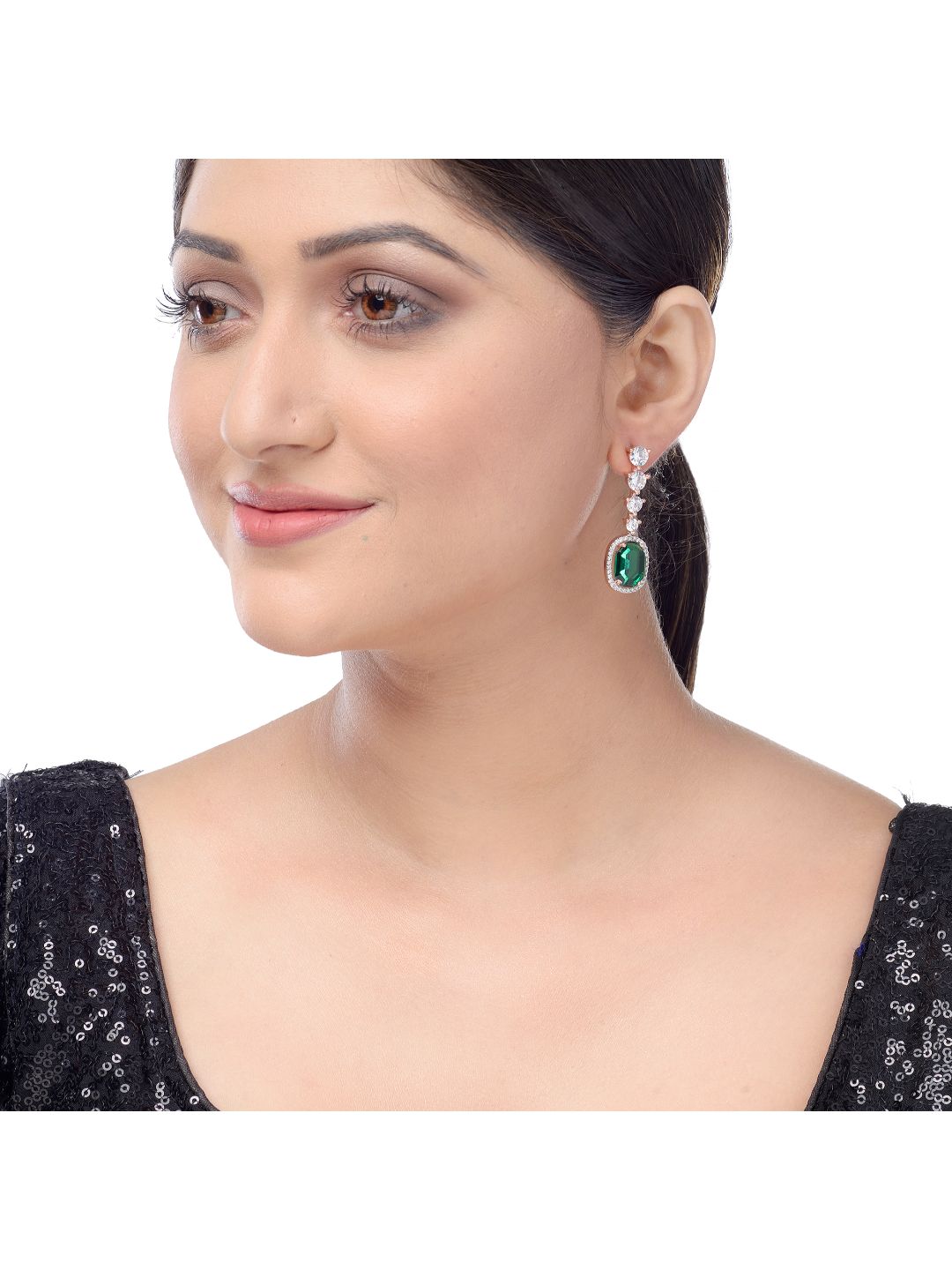 Bottle green drop earrings diamond studded