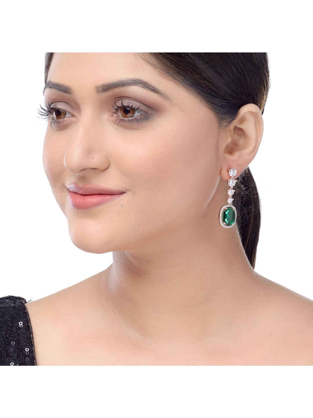 Bottle green drop earrings diamond studded