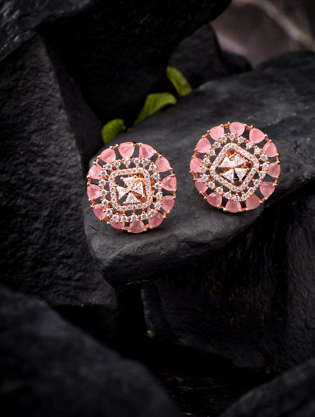 Subtle Light pink tops Rose Quatz studs AD handcrafted rose gold plated earrings