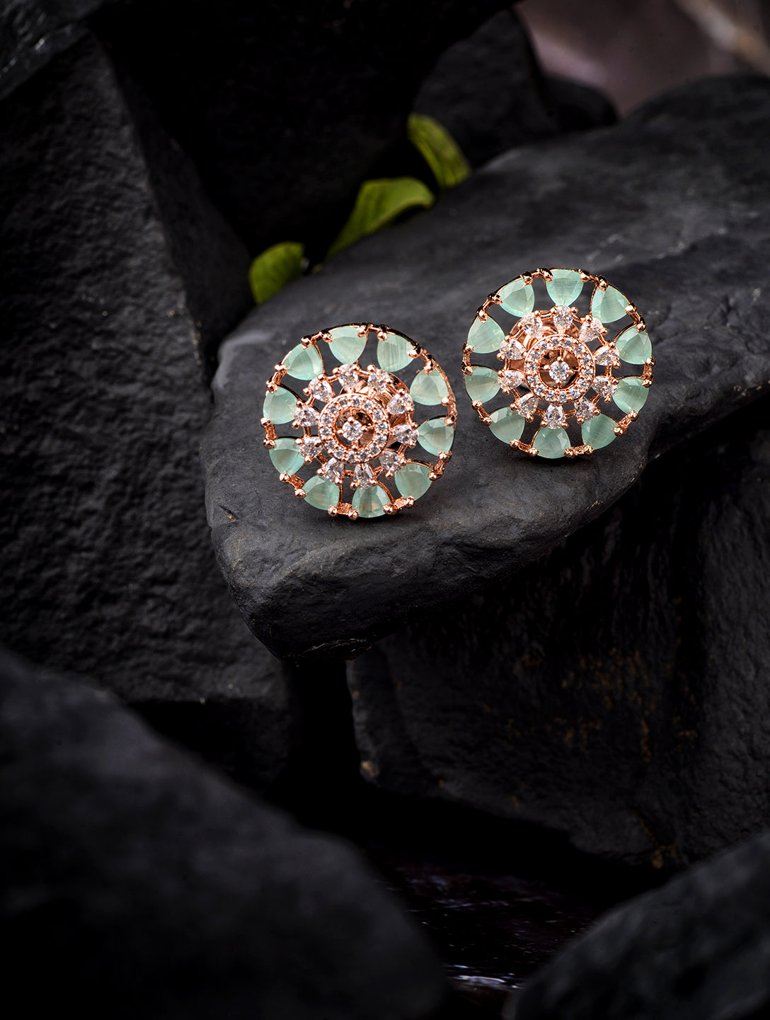 Subtle Light blue tops Turquoise studs AD handcrafted rose gold plated earrings
