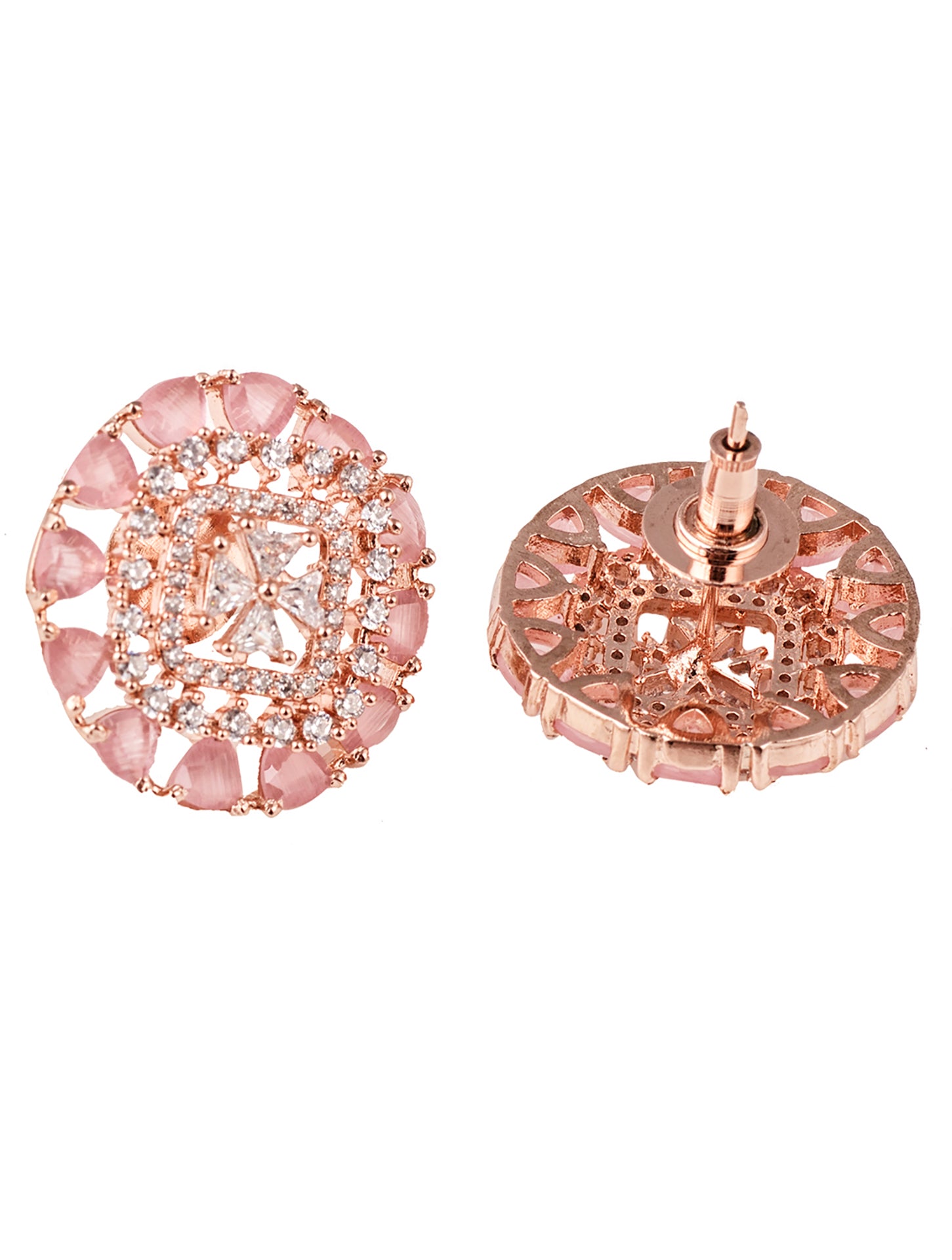 Subtle Light pink tops Rose Quatz studs AD handcrafted rose gold plated earrings