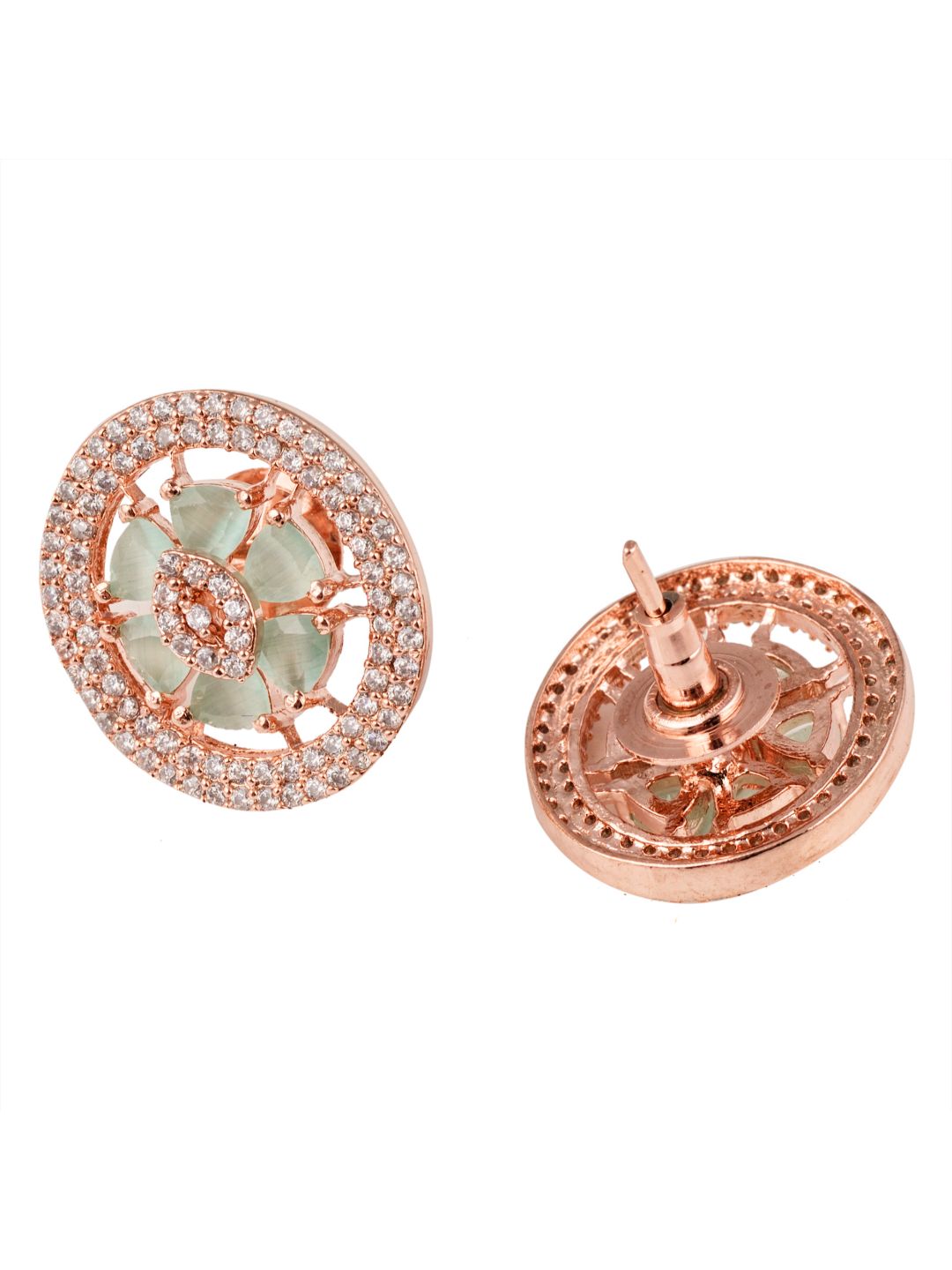 Floral Design Turquoise Studs Light Blue Tops AD Rose gold plated small earrings