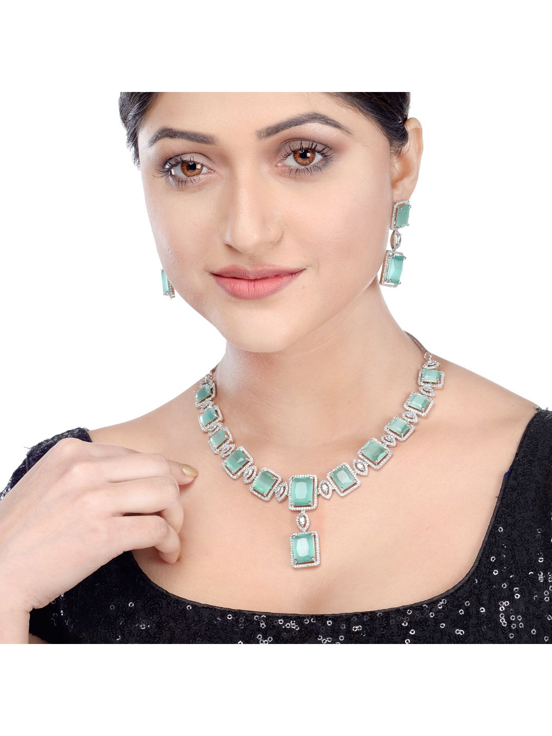 Big turquoise stuuded handcrafted necklace set earrings