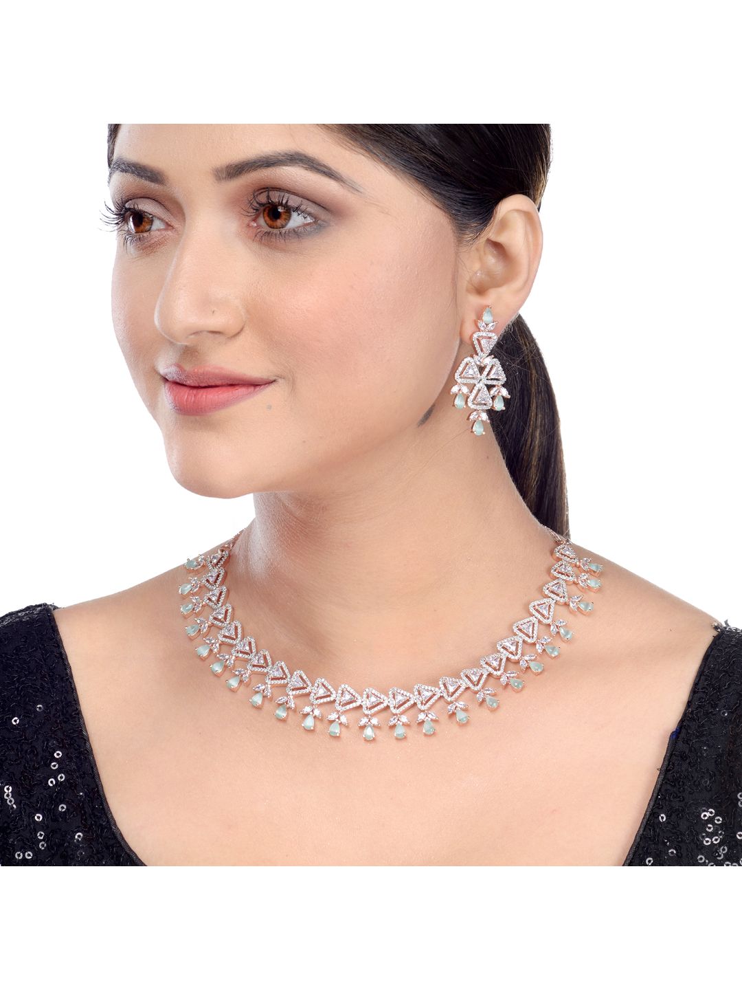 Unique triangular design Diamond Necklace Earrings Modern design for Women & Girls