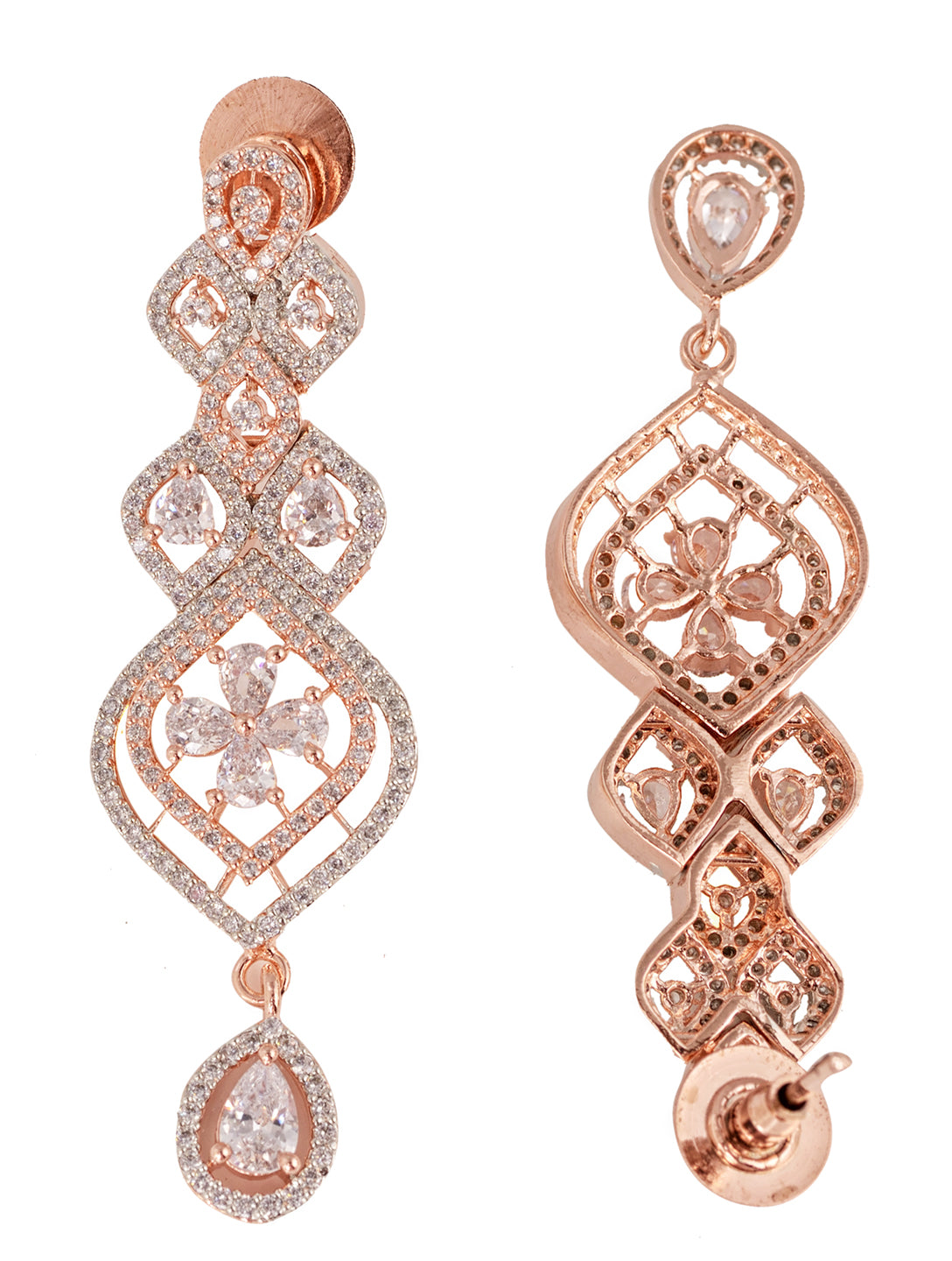 Rose Gold plated Contemporary AD studded Necklace Earrings