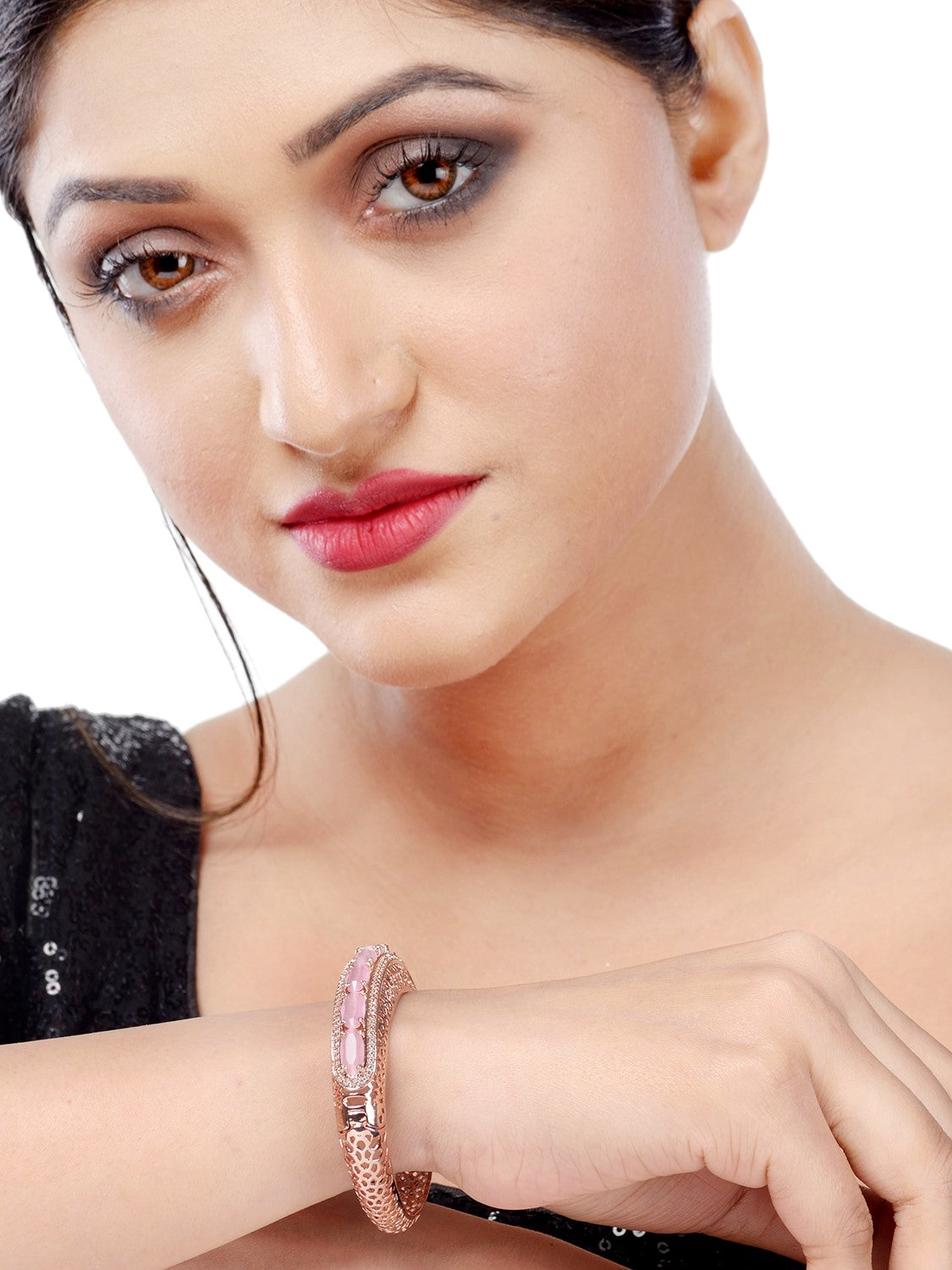 Rose Gold plated Pink AD stylish Handcrafted Bracelet for Women & Girls