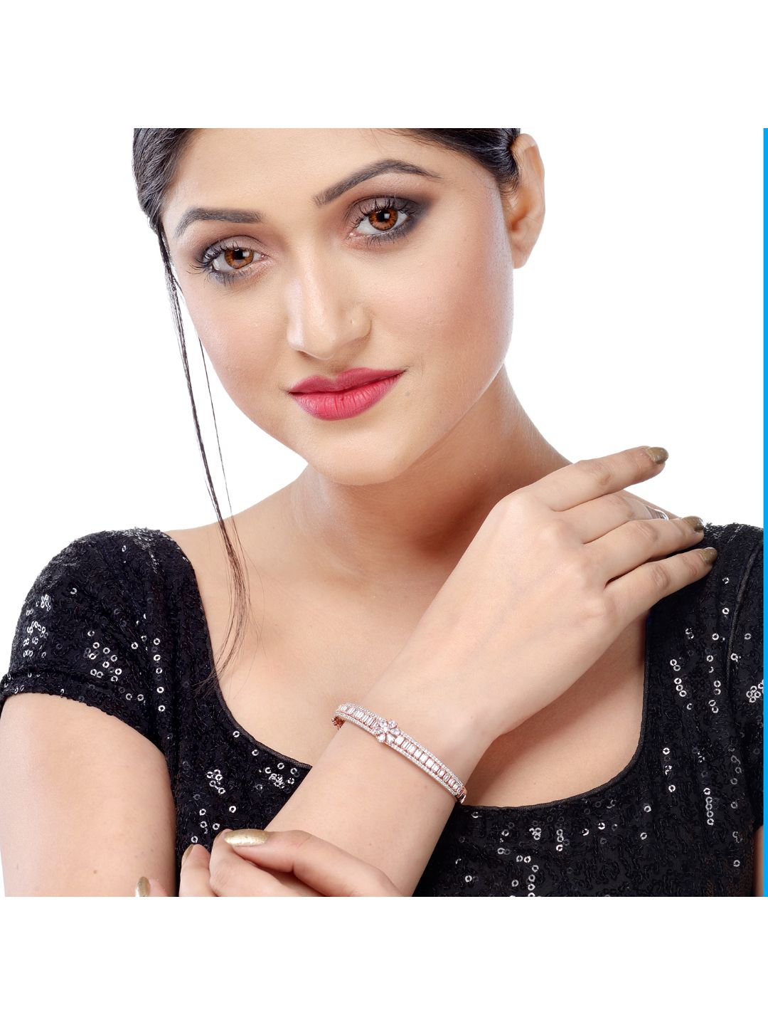 Rose Gold plated AD studded Floral design Bracelet for Women & Girls