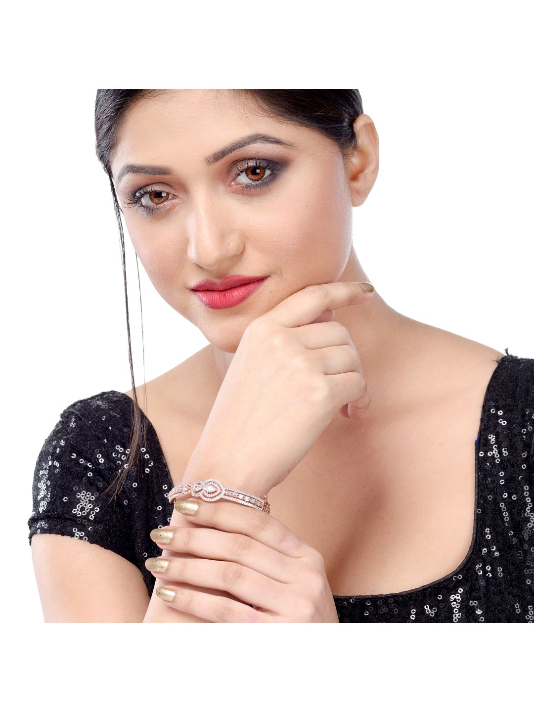 Rose Gold plated AD studded Drop Design Bracelet for Women & Girls