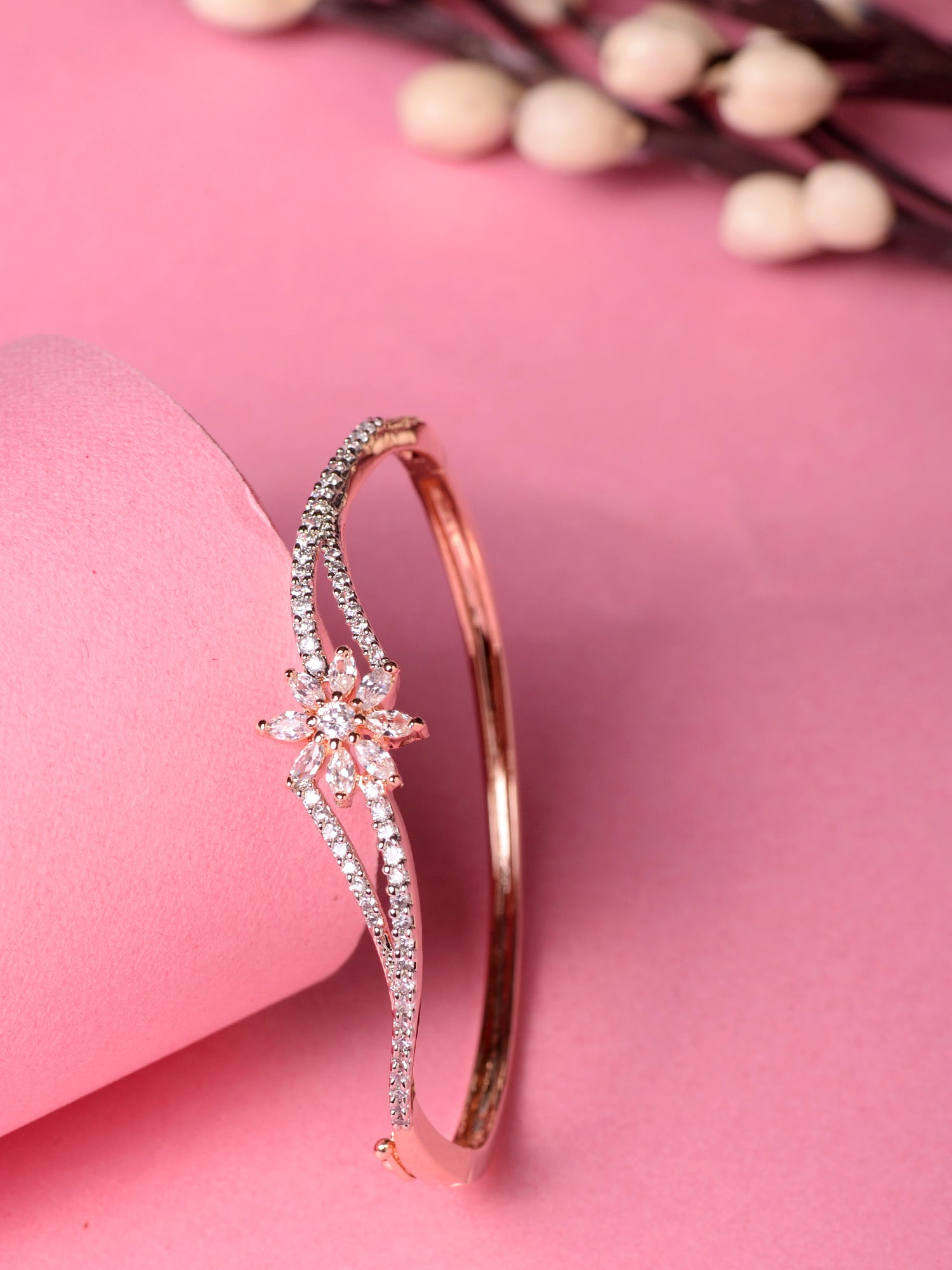 Rose gold Plated White AD Studded Flower Bracelet
