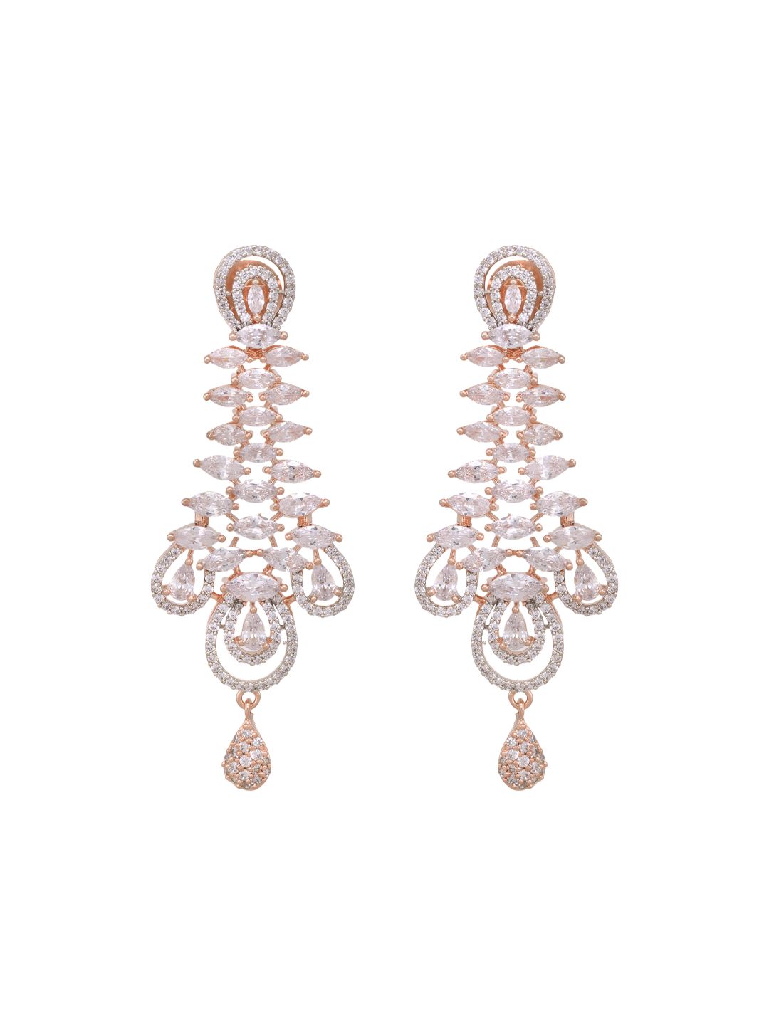 Stunning big diamond earrings for women, rose gold plated