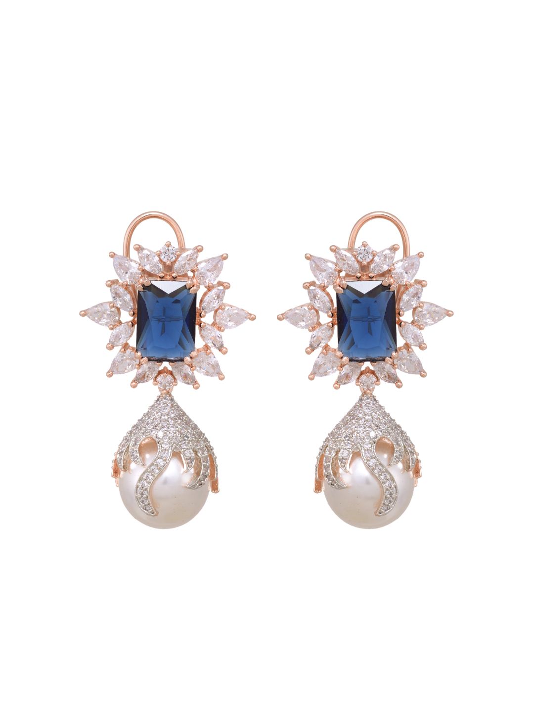 Royal Sapphire studded pearl drop earrings
