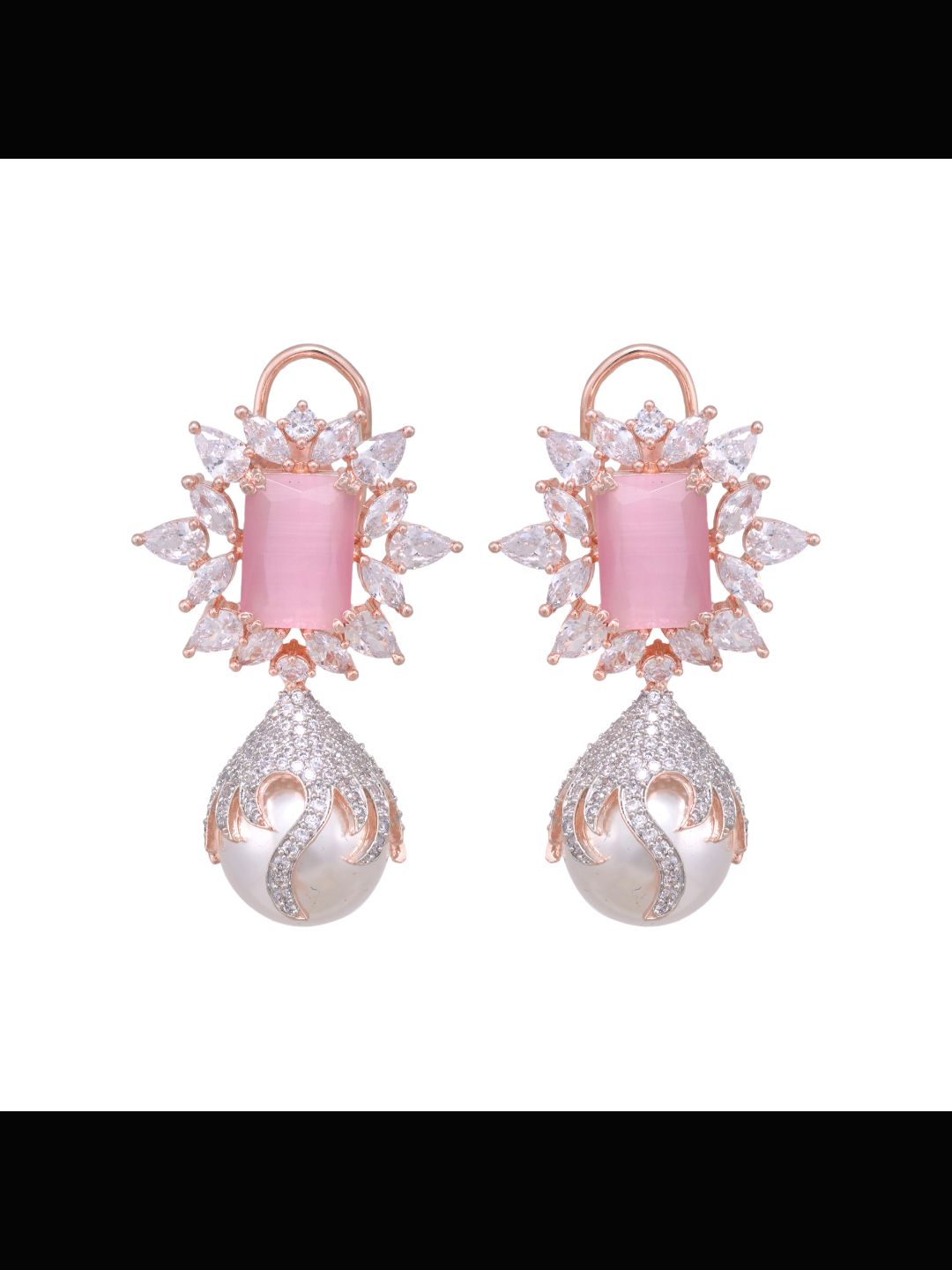 Royal Pink studded pearl drop earrings