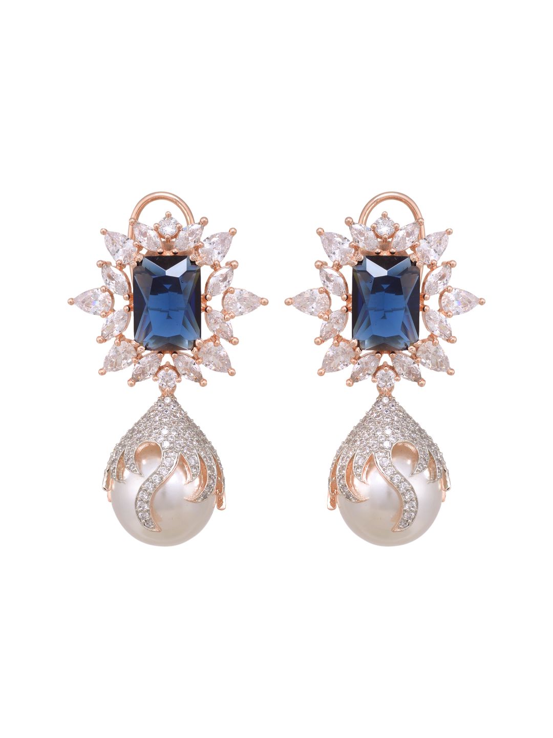 Royal Sapphire studded pearl drop earrings