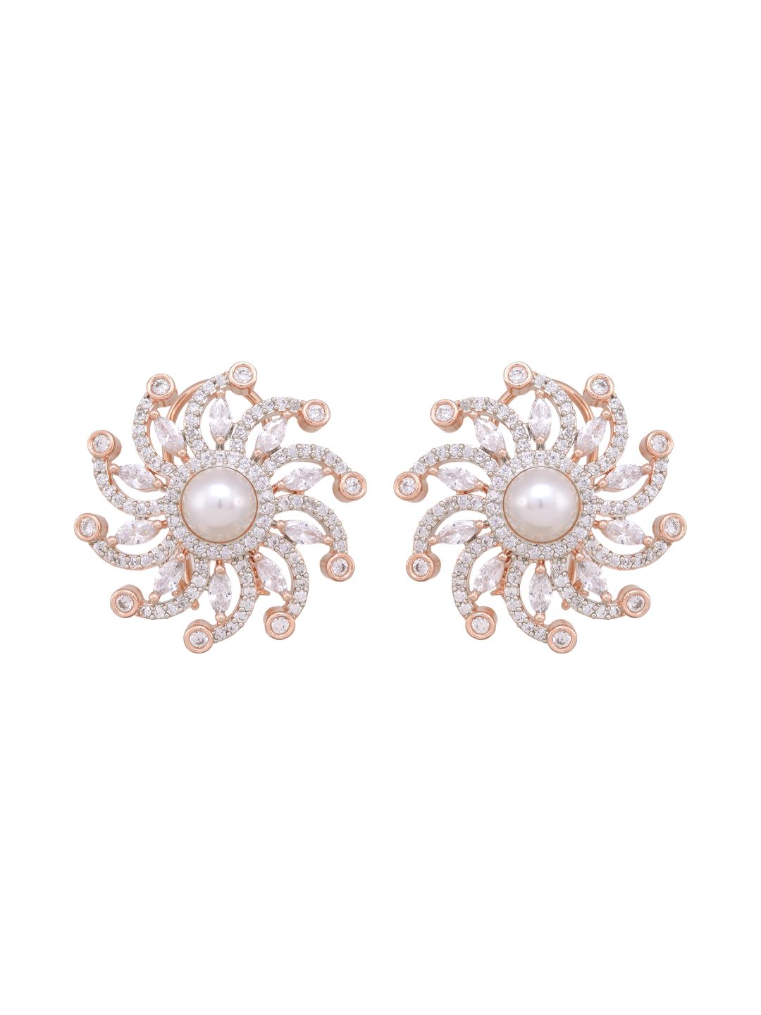 Sun shaped exquisite design pearl studs