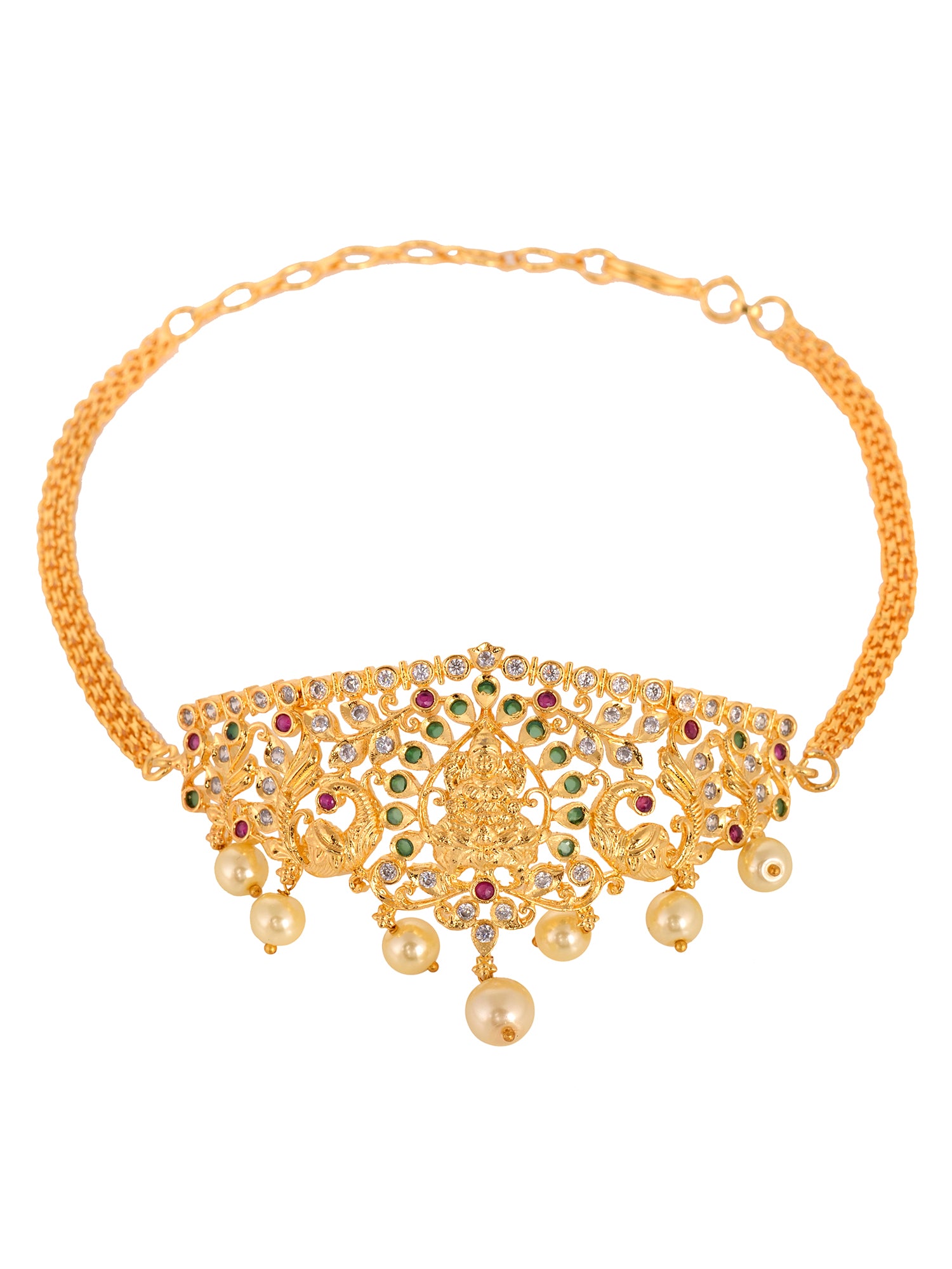 Gold Plated White AD Studded Temple Motif Armlet Bracelet