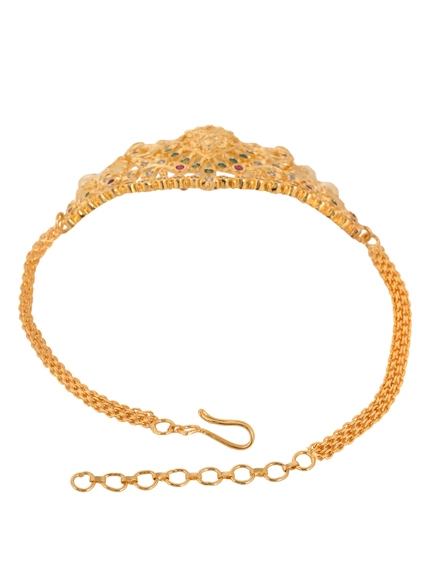 Gold Plated White AD Studded Temple Motif Armlet Bracelet