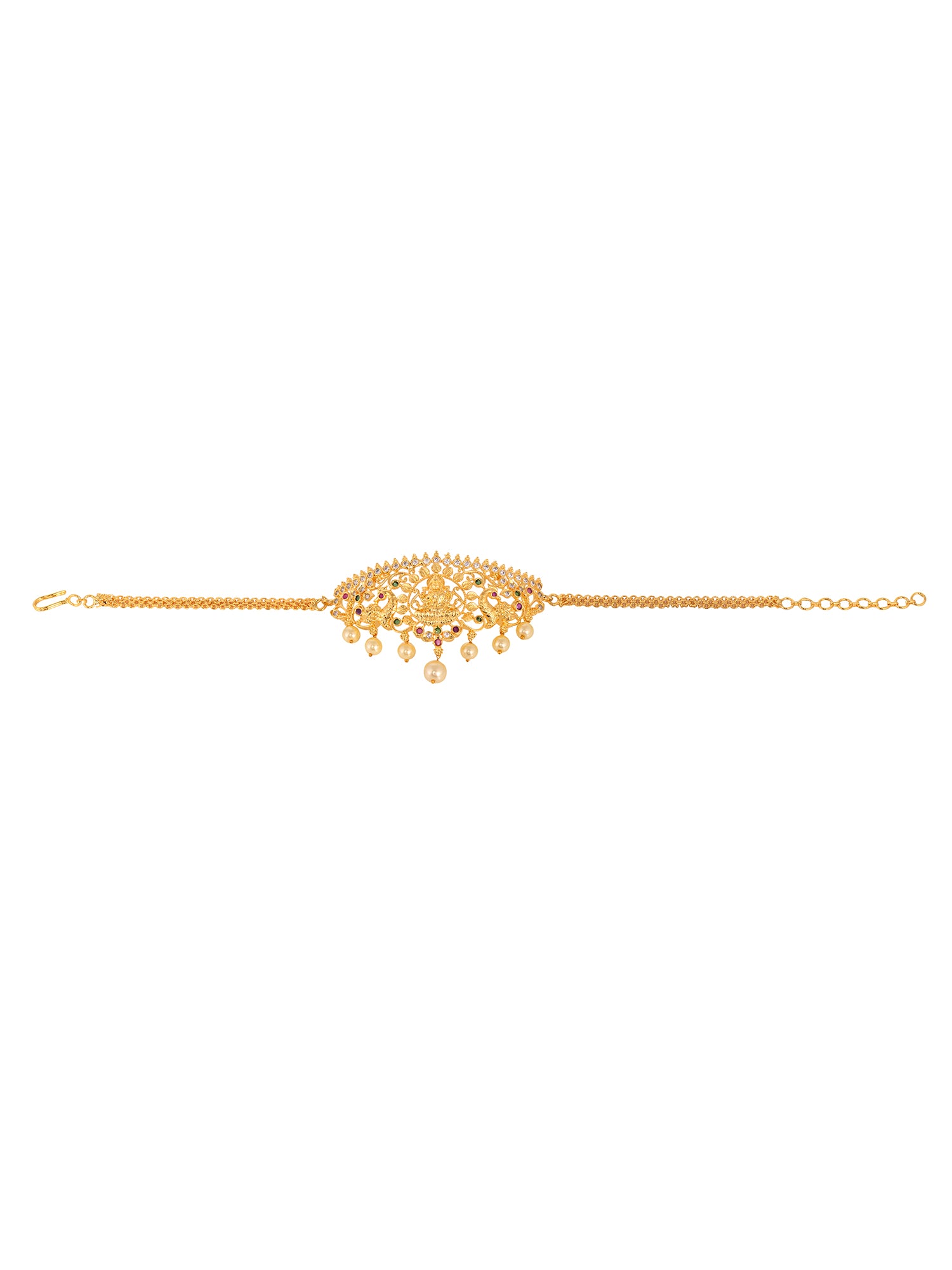 Gold Plated White AD Studded Goddess Lakshmi Temple Armlet Bracelet