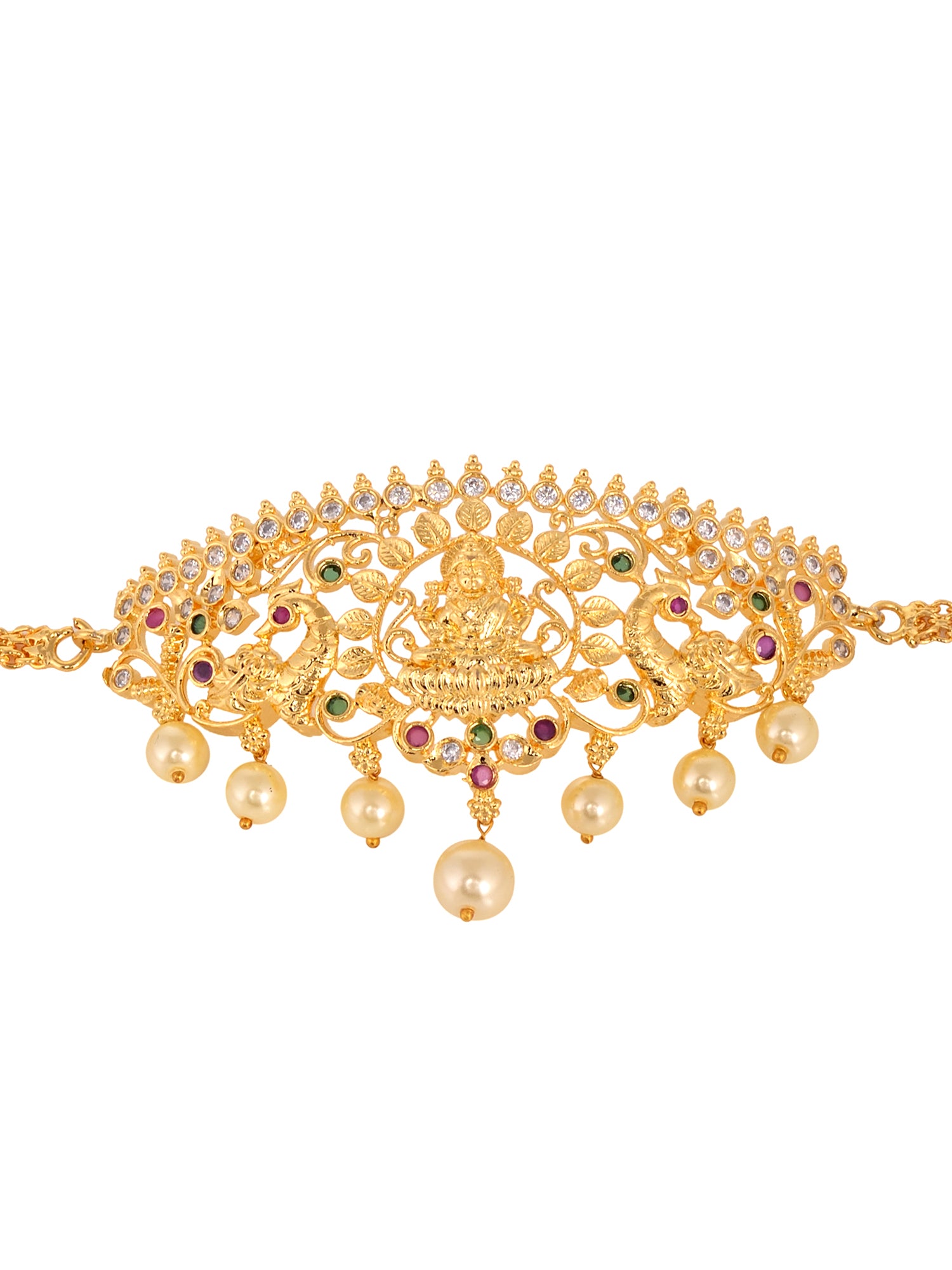 Gold Plated White AD Studded Goddess Lakshmi Temple Armlet Bracelet