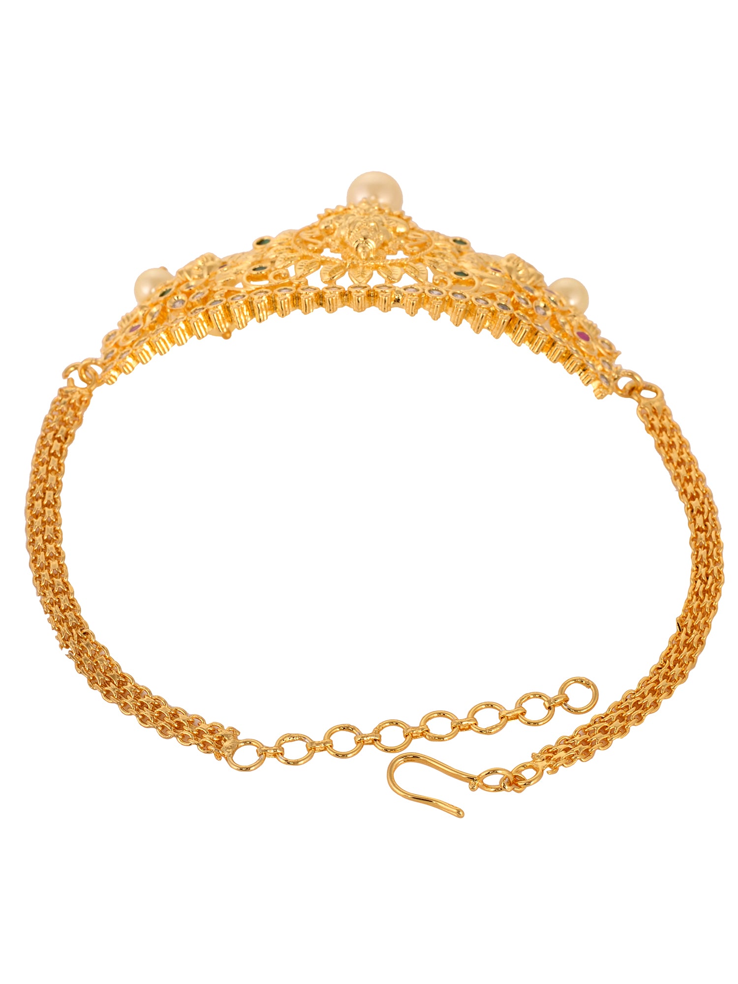 Gold Plated White AD Studded Goddess Lakshmi Temple Armlet Bracelet