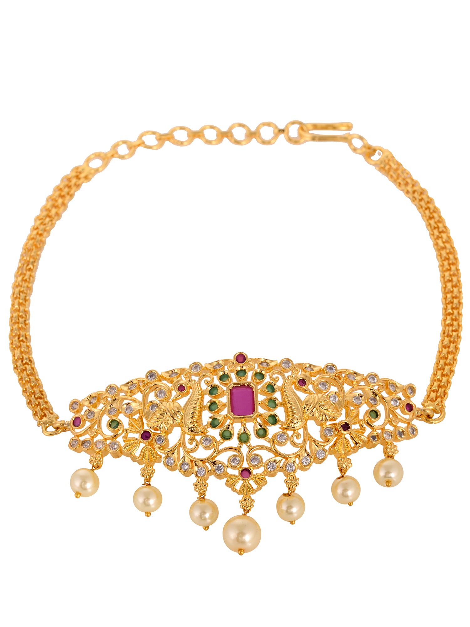 Gold Plated Red AD Studded Handcrafted Armlet Bracelet