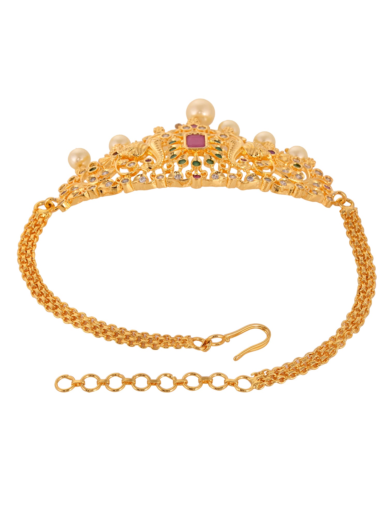 Gold Plated Red AD Studded Handcrafted Armlet Bracelet