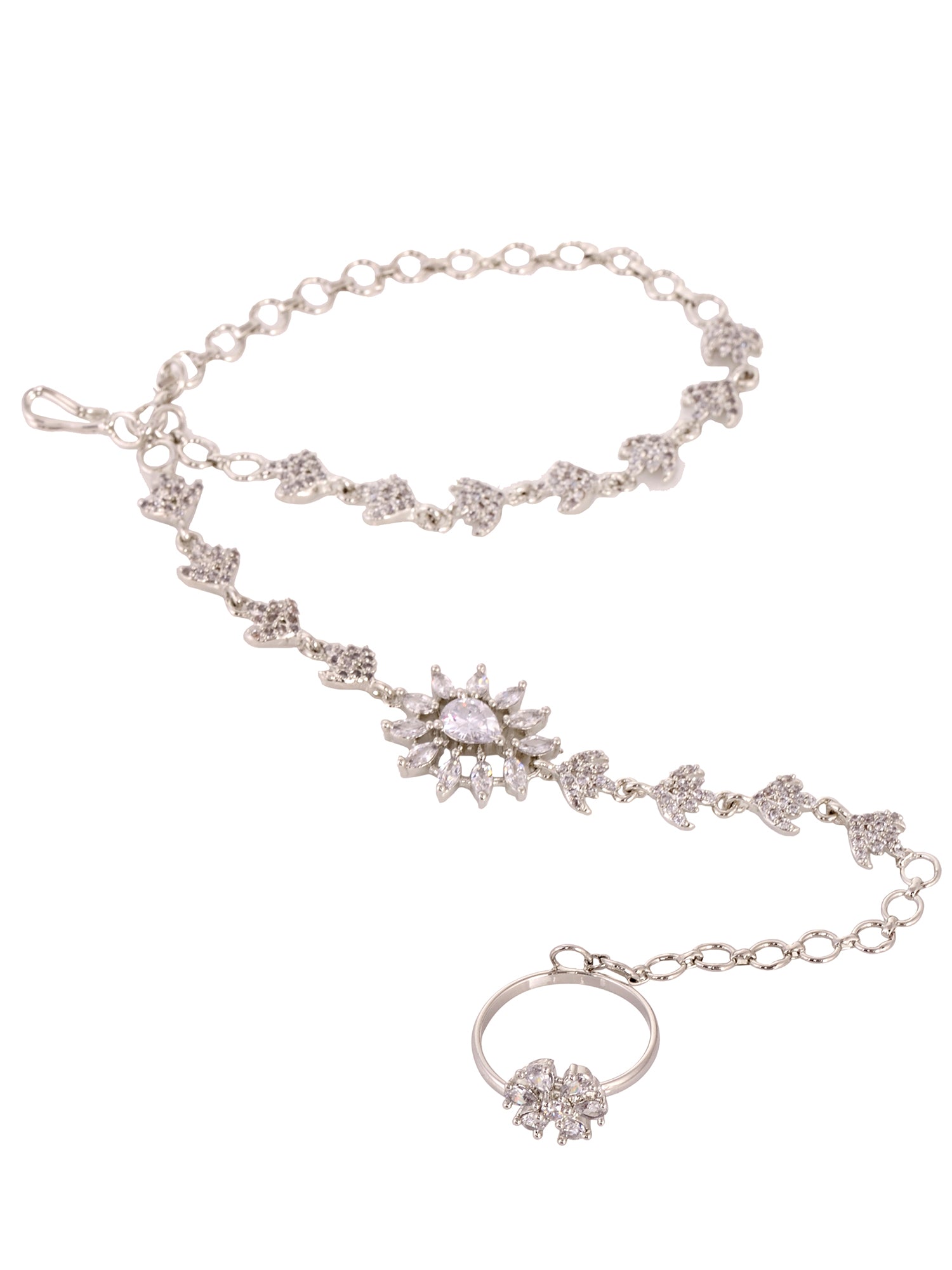 Silver Plated White AD studded Modern Wraparound Ring Bracelet