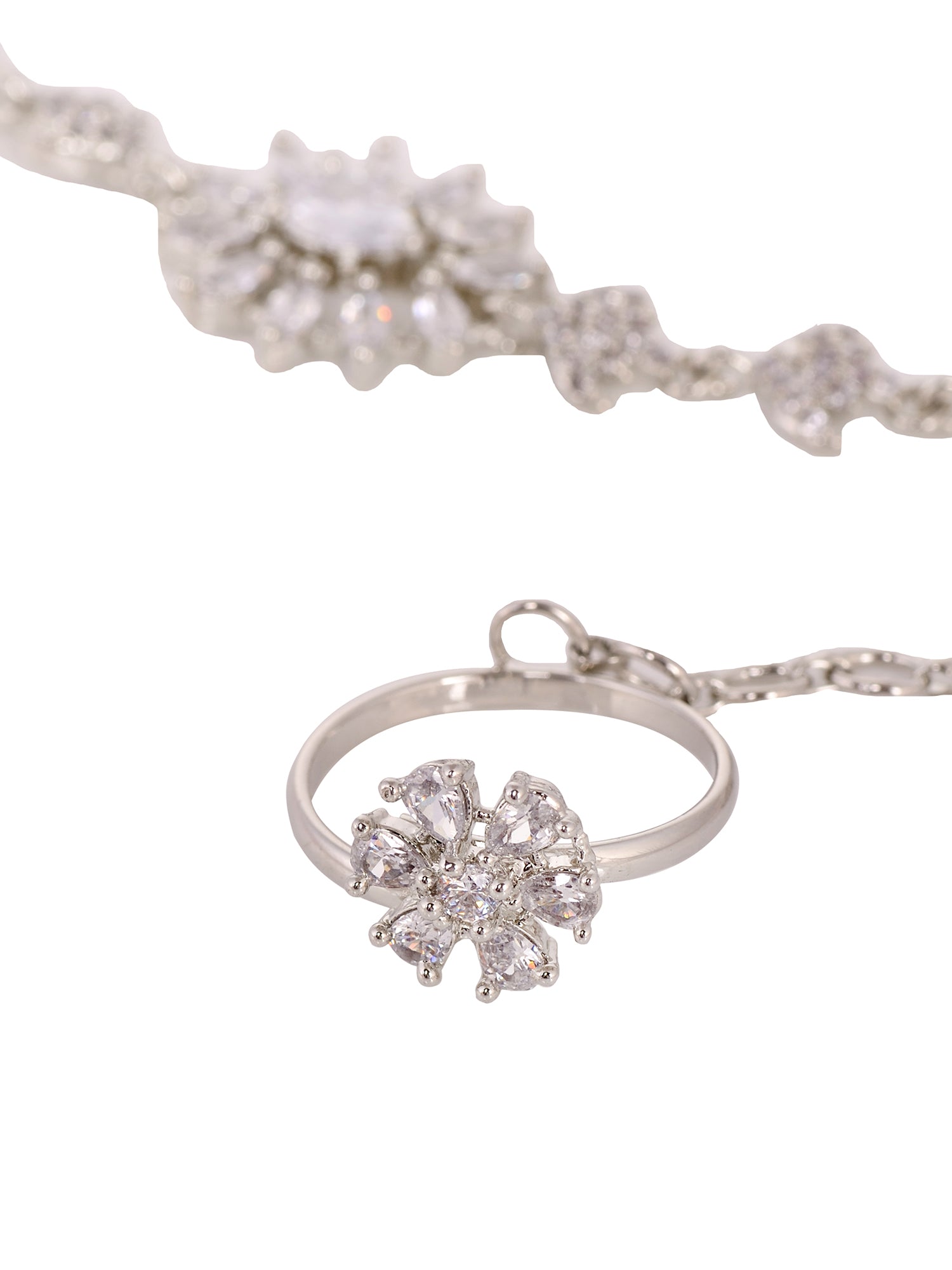 Silver Plated White AD studded Modern Wraparound Ring Bracelet