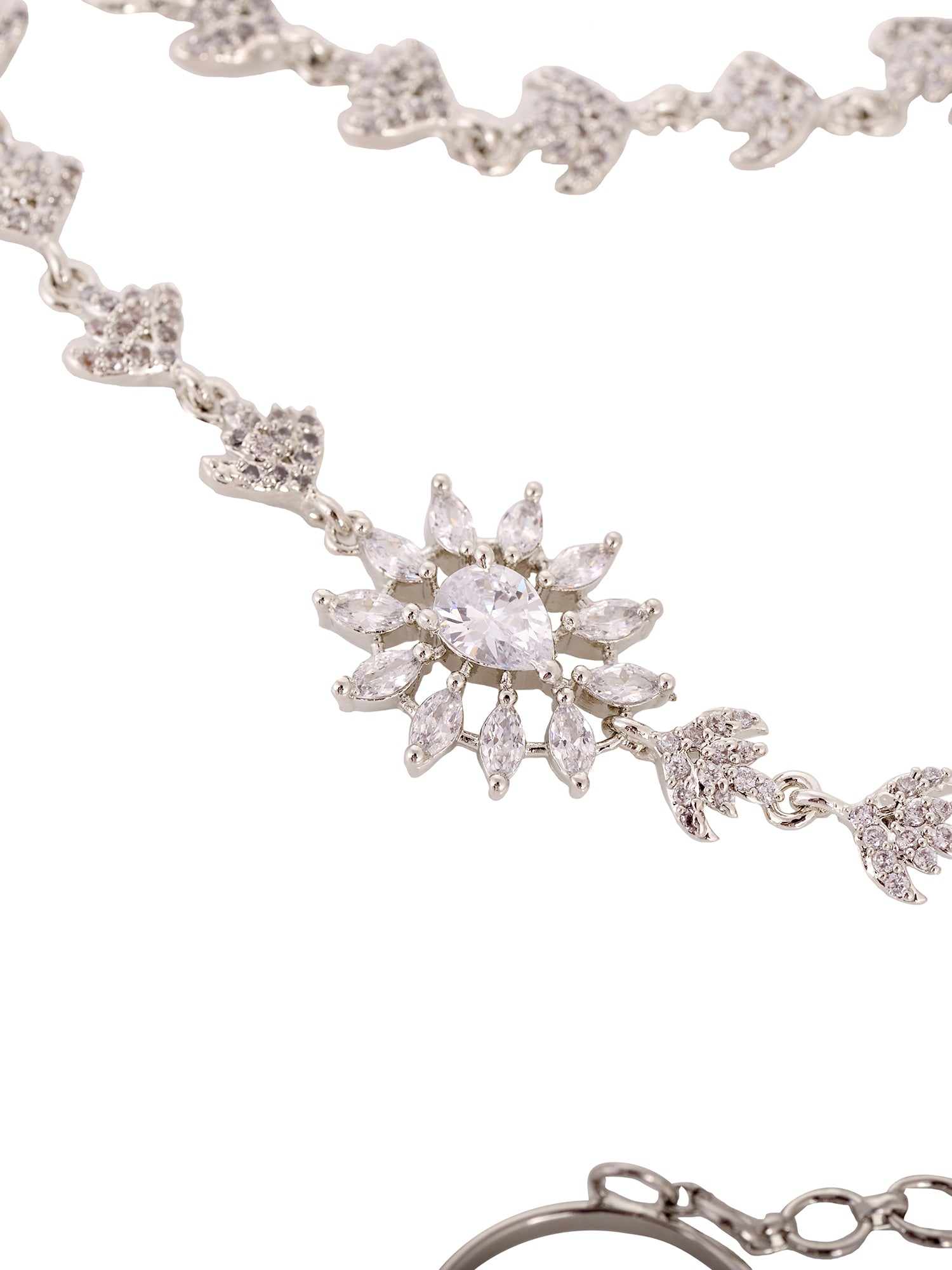 Silver Plated White AD studded Modern Wraparound Ring Bracelet