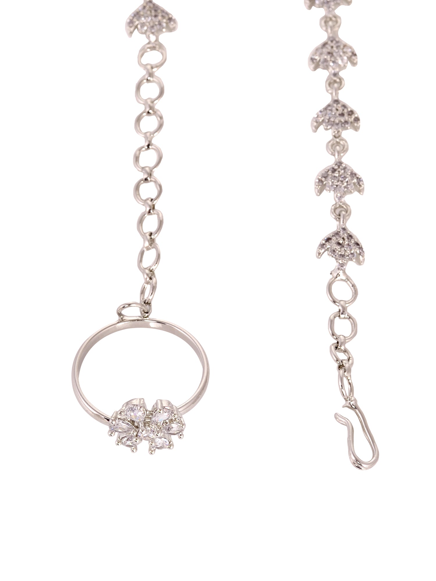 Silver Plated White AD studded Modern Wraparound Ring Bracelet