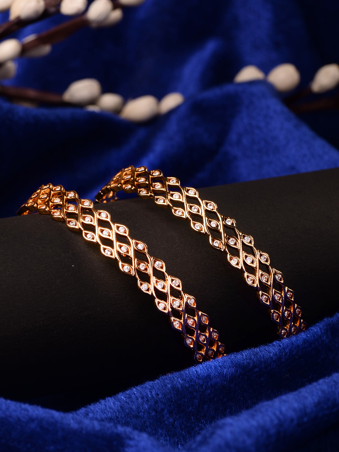 Rose Gold Plated Set Of 2 AD Studded Handcrafted Designer Bangles