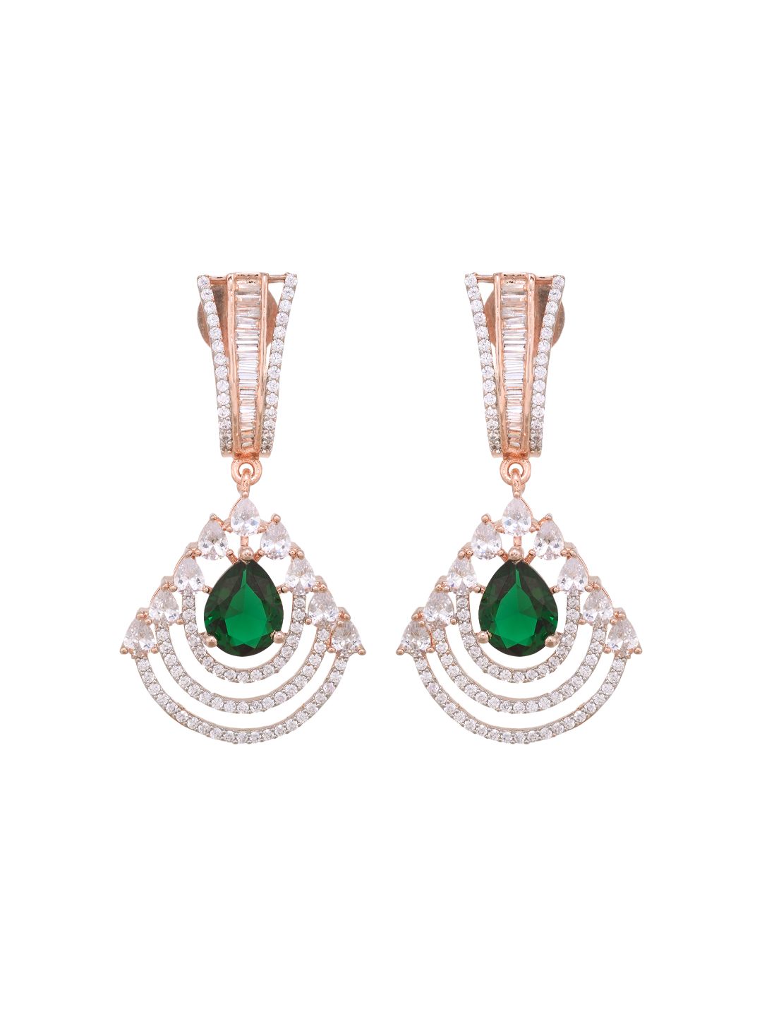 Exquisite diamond and emerald danglers, rose gold plated