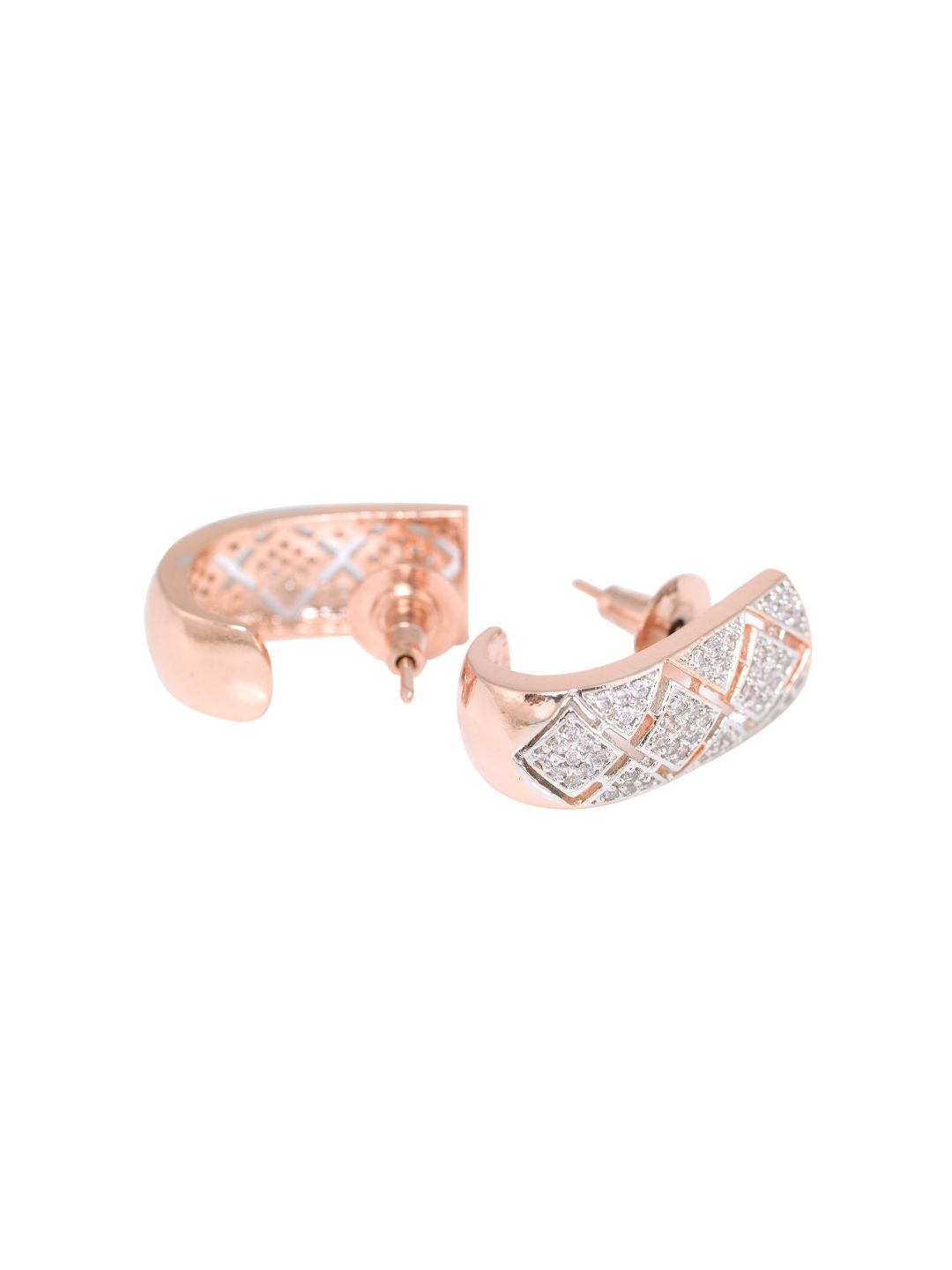 Small diamond encrusted bali earrings, rose gold plated