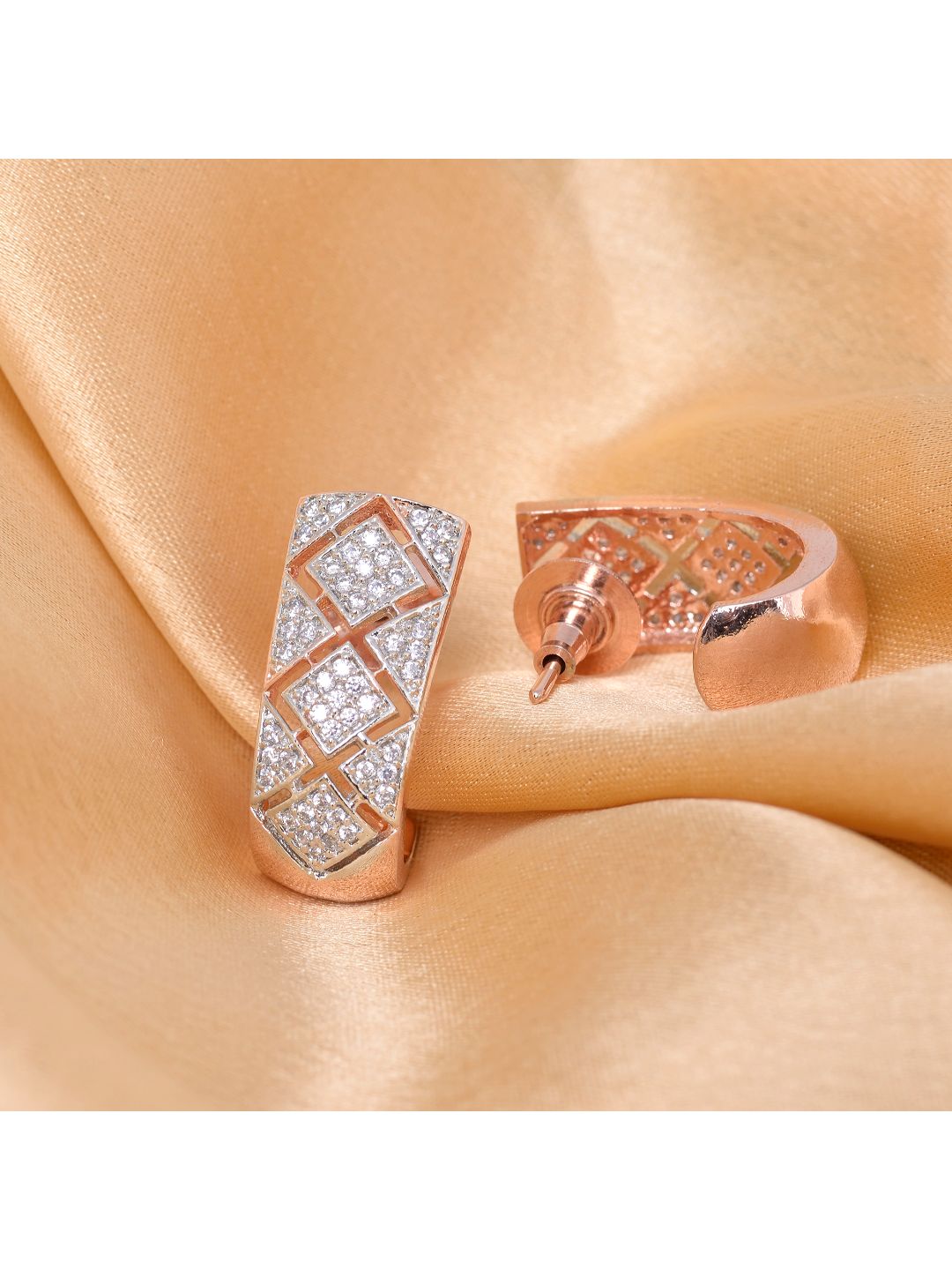 Small diamond encrusted bali earrings, rose gold plated