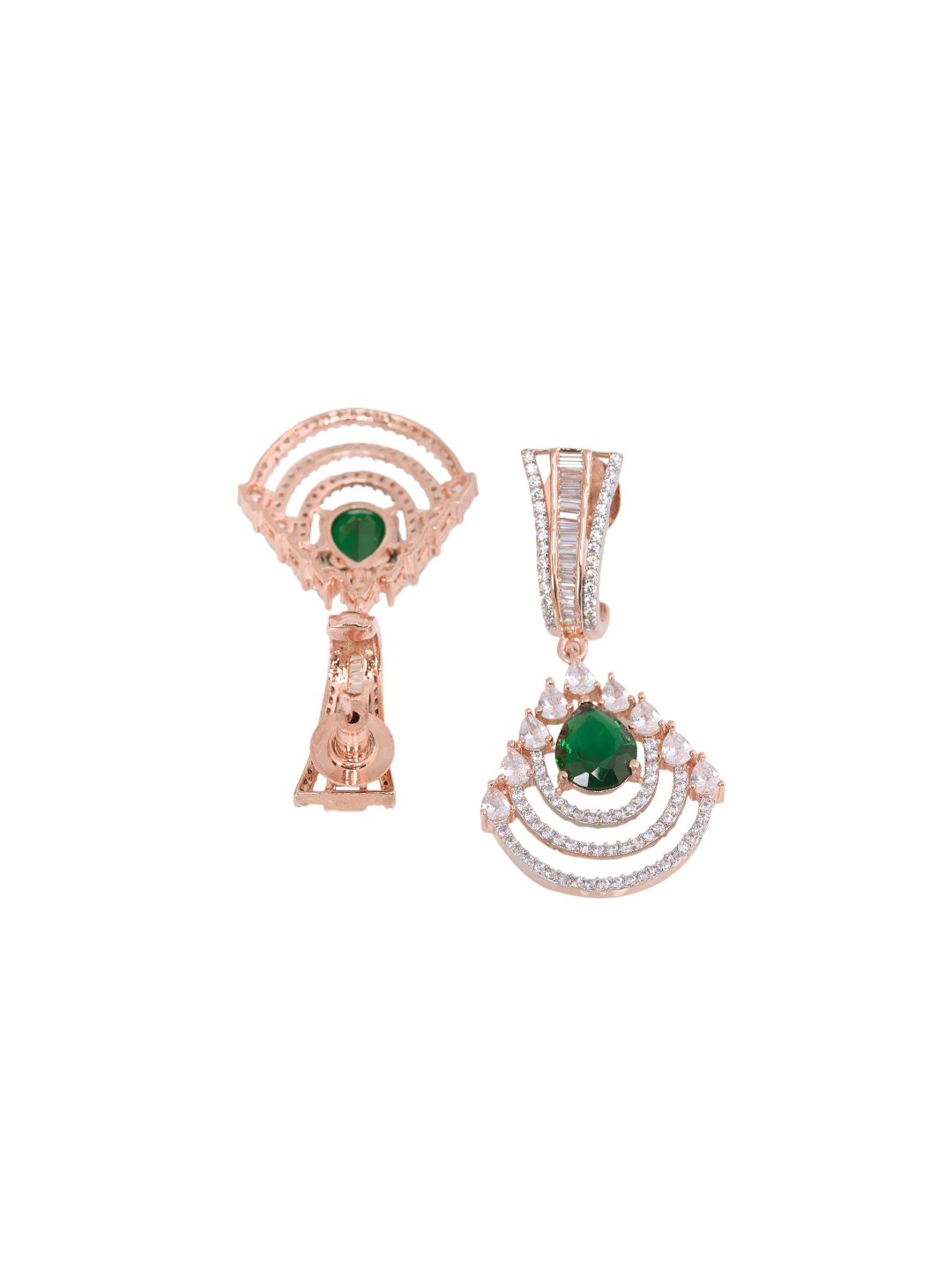 Exquisite diamond and emerald danglers, rose gold plated