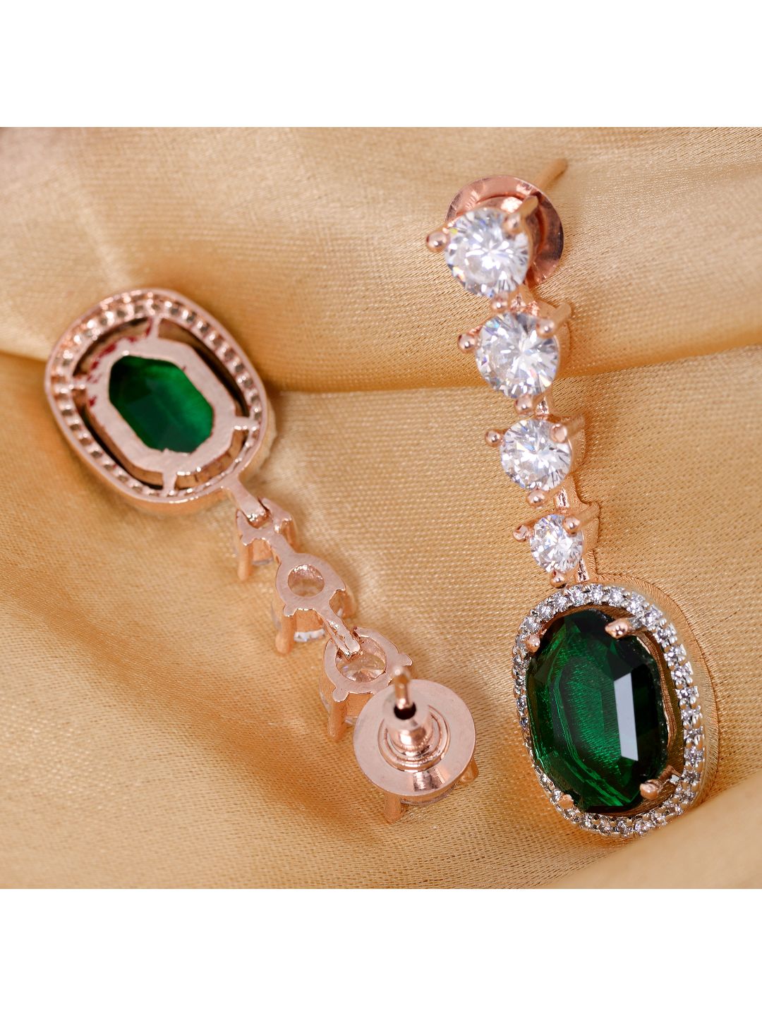 Bottle green drop earrings diamond studded