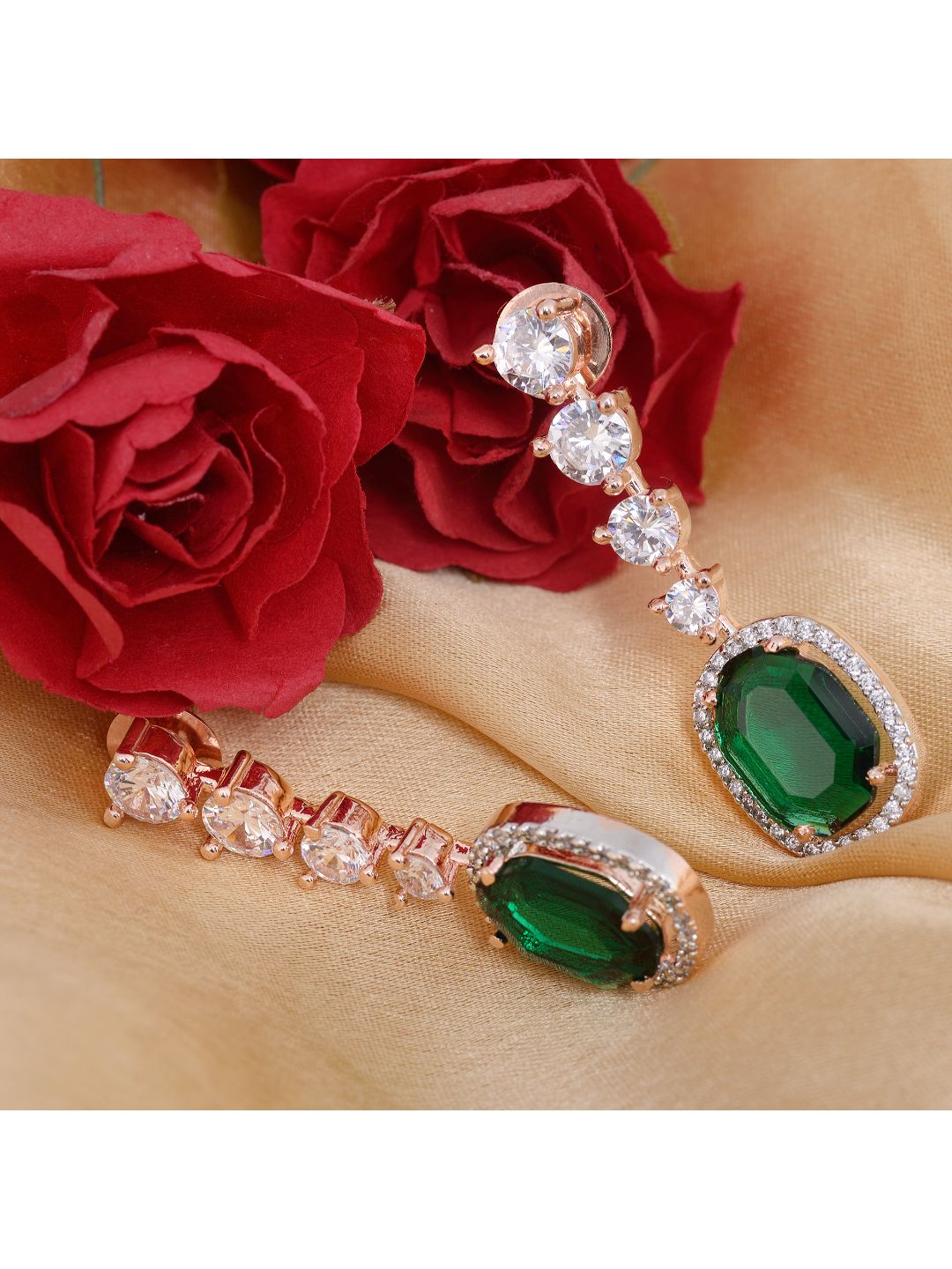 Bottle green drop earrings diamond studded