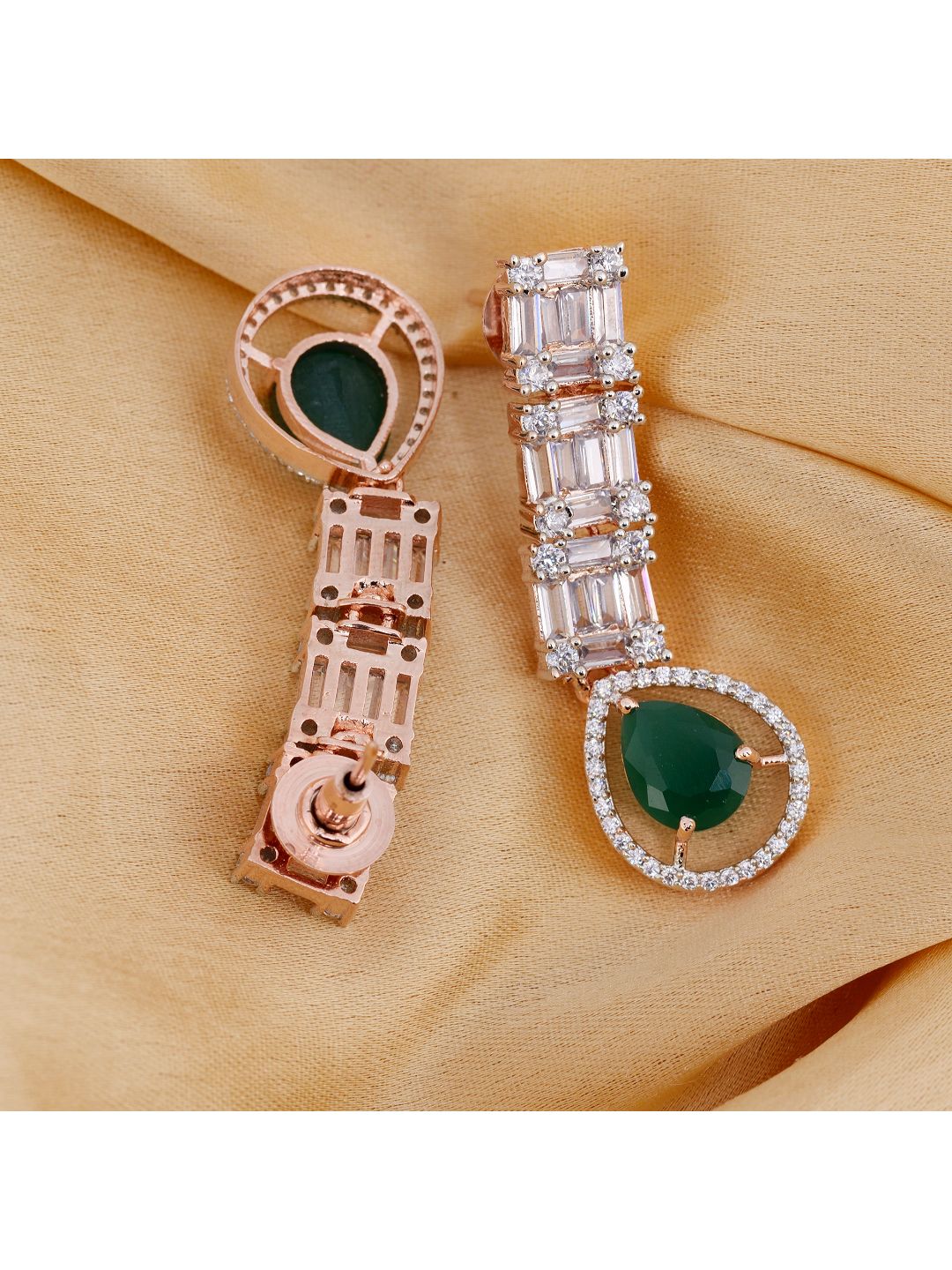 Emerald drop earrings, AD studded and handcrafted