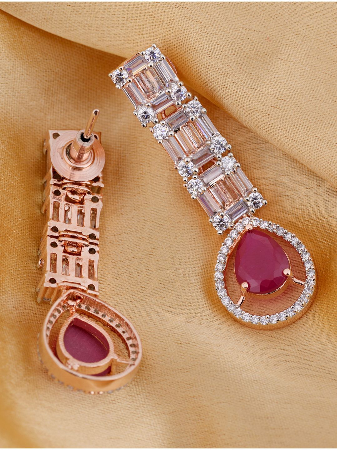 Pink drop earrings, AD studded and handcrafted