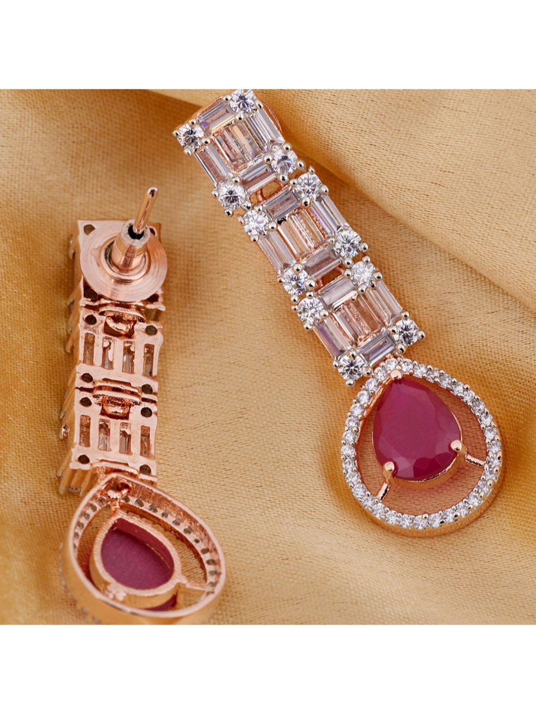 Pink drop earrings, AD studded and handcrafted